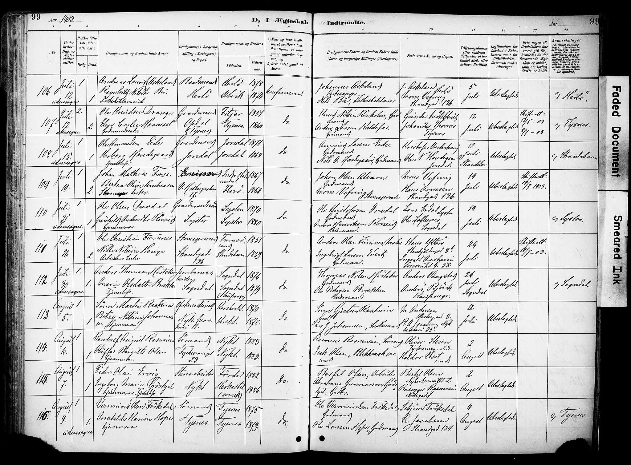 Nykirken Sokneprestembete, SAB/A-77101/H/Haa/L0034: Parish register (official) no. D 4, 1896-1905, p. 99
