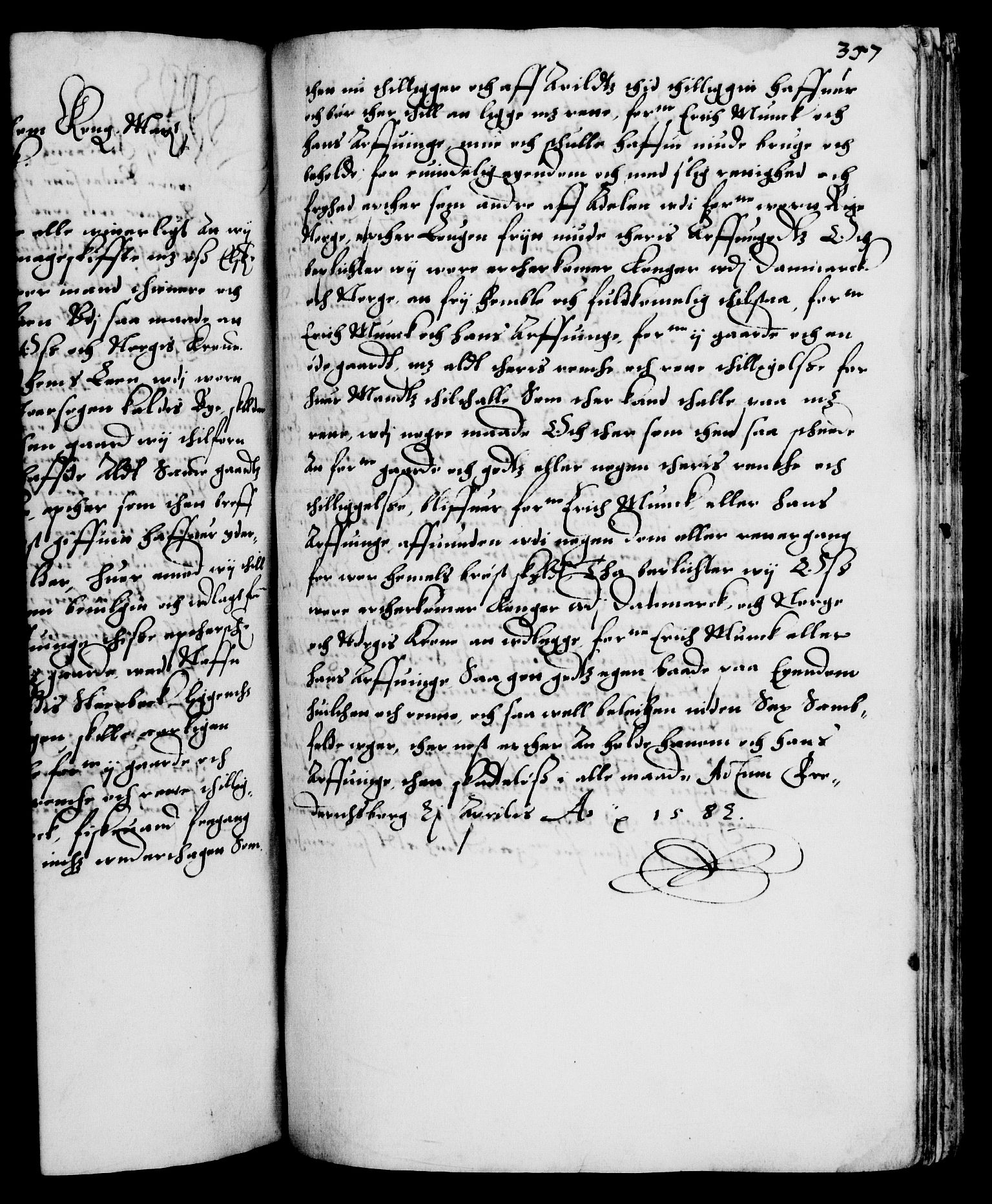 Danske Kanselli 1572-1799, RA/EA-3023/F/Fc/Fca/Fcaa/L0001: Norske registre (mikrofilm), 1572-1588, p. 357a
