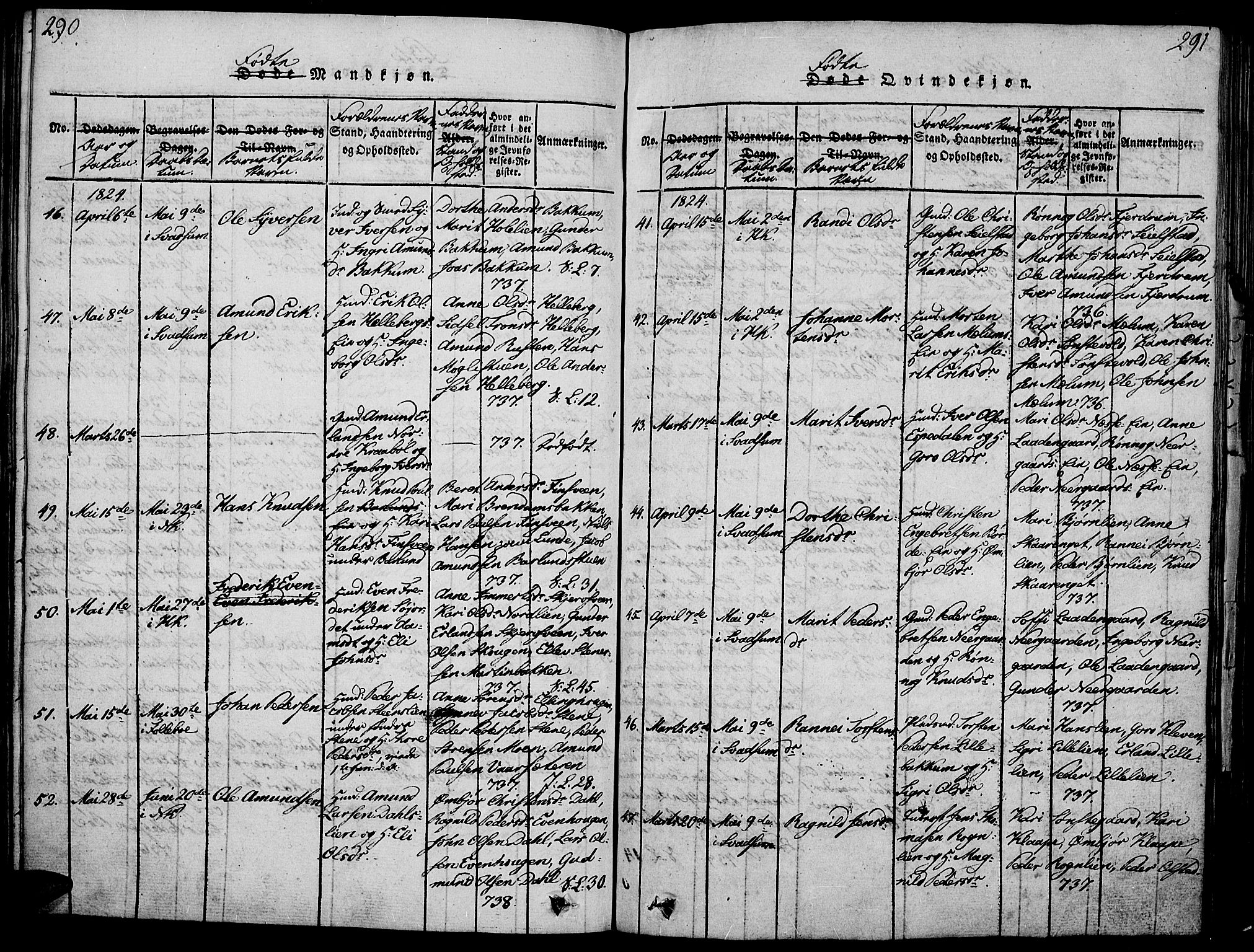 Gausdal prestekontor, AV/SAH-PREST-090/H/Ha/Haa/L0005: Parish register (official) no. 5, 1817-1829, p. 290-291