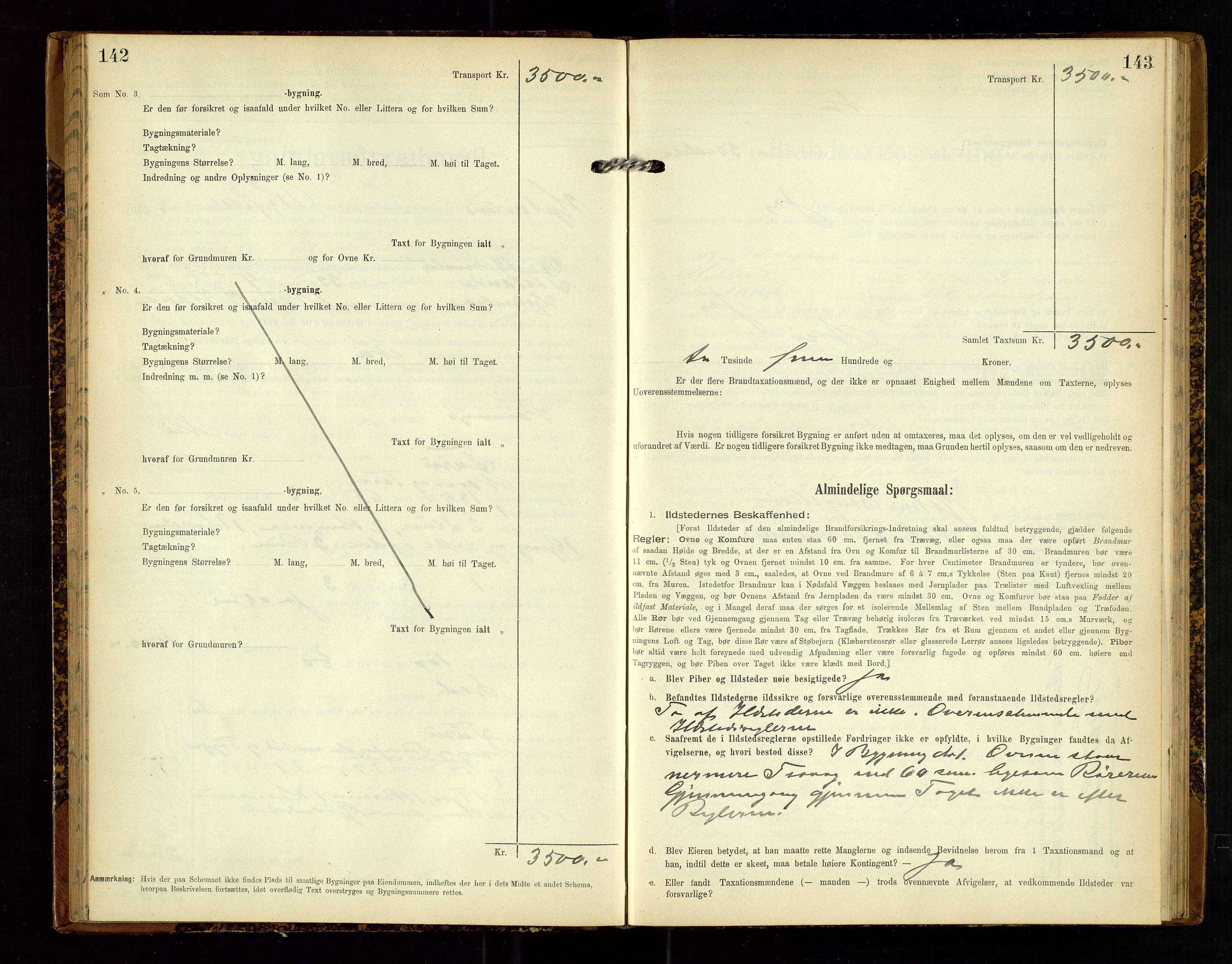 Hjelmeland lensmannskontor, AV/SAST-A-100439/Gob/L0002: "Brandtaxationsprotokol", 1904-1920, p. 142-143