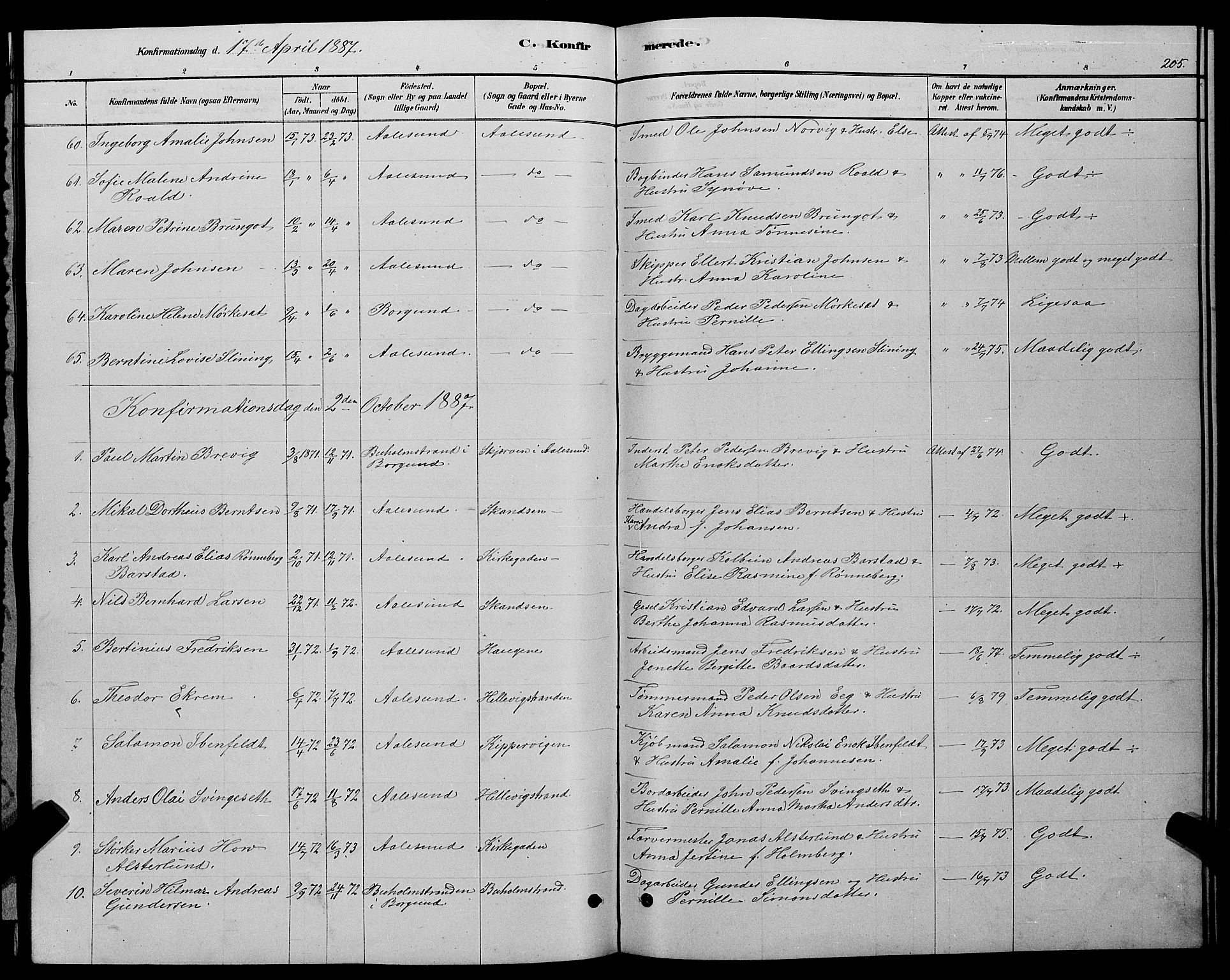 Ministerialprotokoller, klokkerbøker og fødselsregistre - Møre og Romsdal, AV/SAT-A-1454/529/L0466: Parish register (copy) no. 529C03, 1878-1888, p. 205