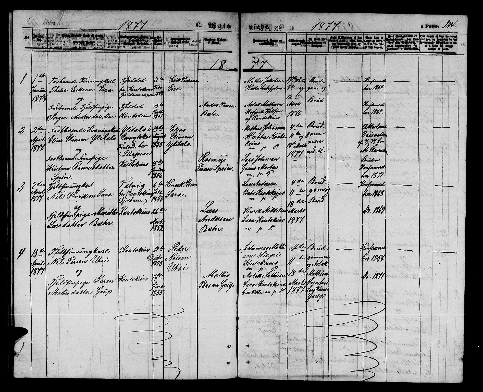 Kautokeino sokneprestembete, AV/SATØ-S-1340/H/Hb/L0001.klokk: Parish register (copy) no. 1, 1862-1878, p. 134