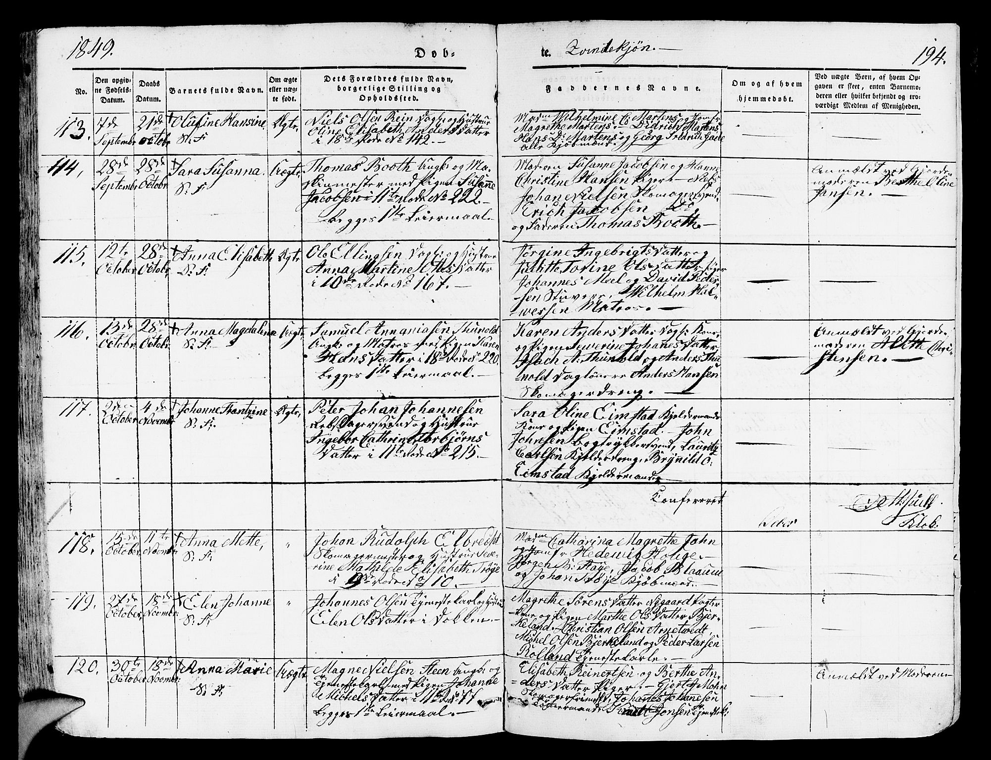 Domkirken sokneprestembete, SAB/A-74801/H/Hab/L0009: Parish register (copy) no. B 2, 1842-1849, p. 194