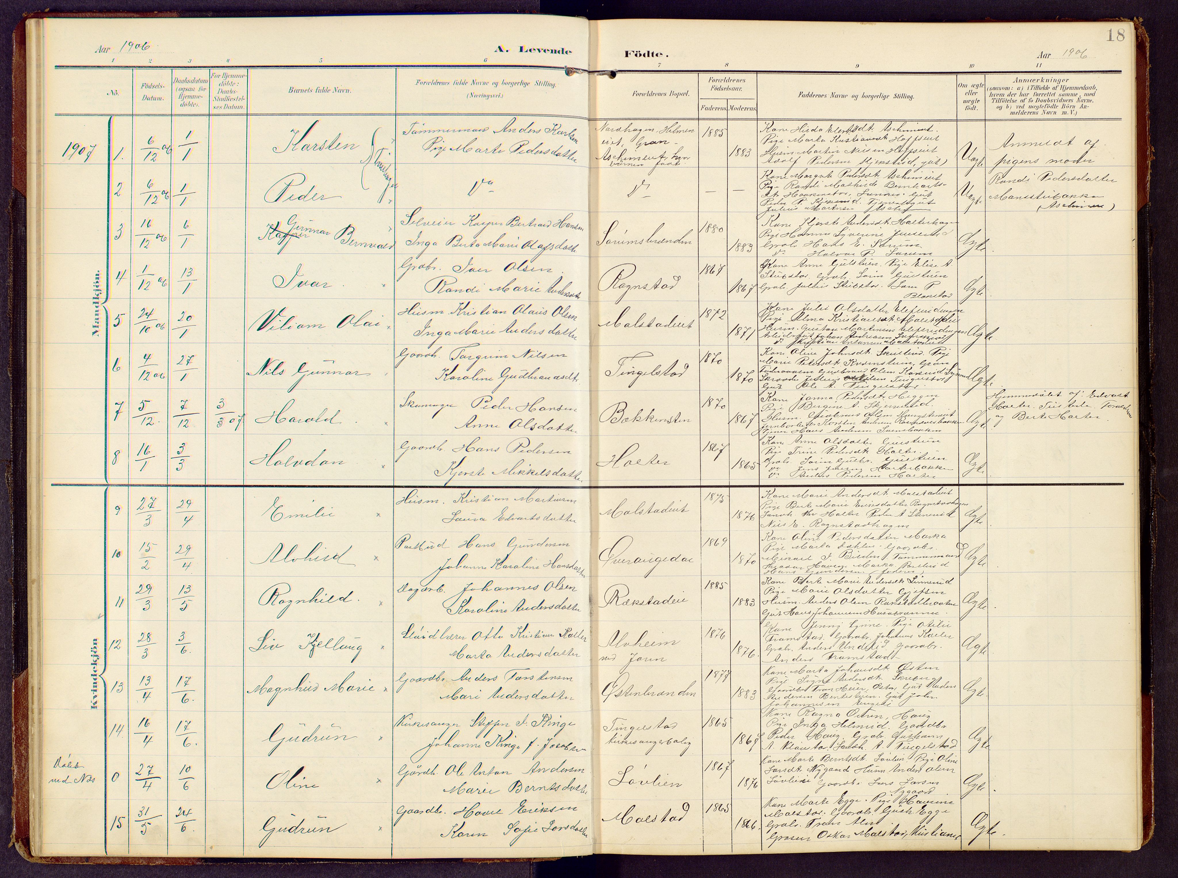 Brandbu prestekontor, SAH/PREST-114/H/Ha/Hab/L0009: Parish register (copy) no. 9, 1903-1916, p. 18
