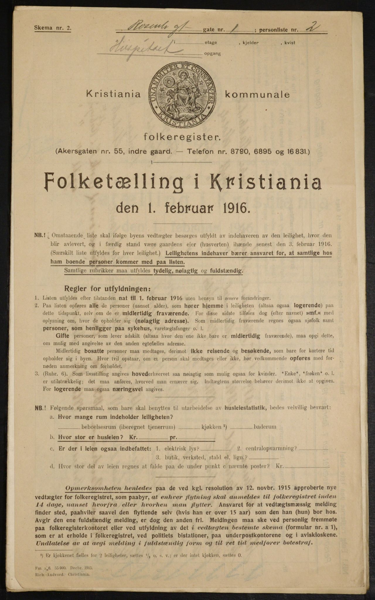 OBA, Municipal Census 1916 for Kristiania, 1916, p. 86090