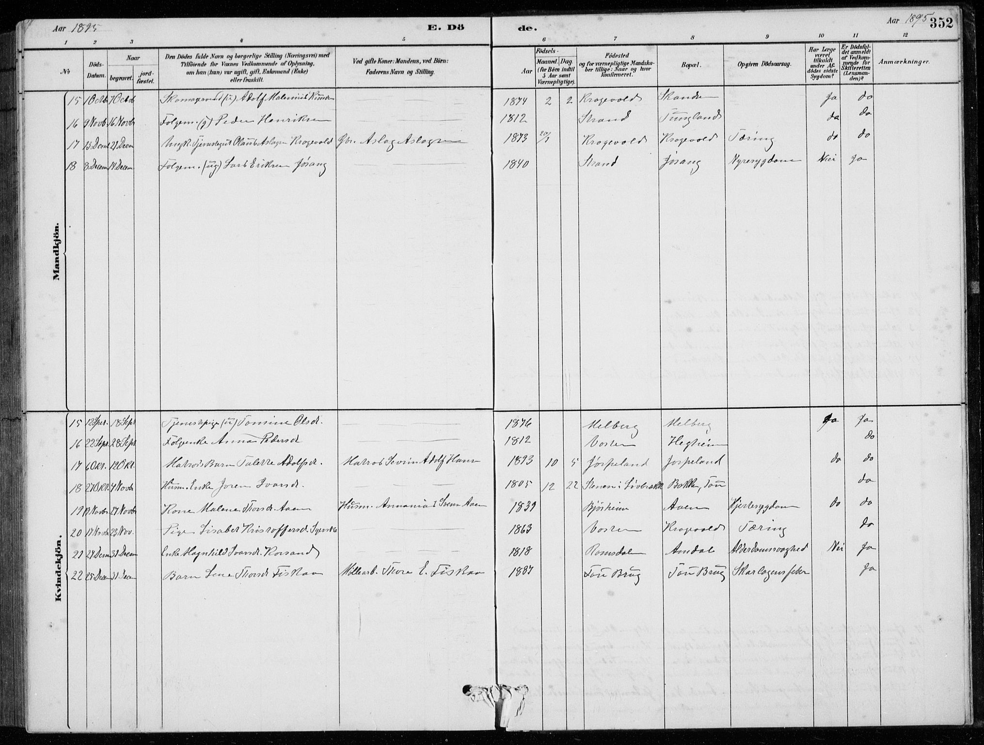 Strand sokneprestkontor, AV/SAST-A-101828/H/Ha/Hab/L0004: Parish register (copy) no. B 4, 1878-1903, p. 352