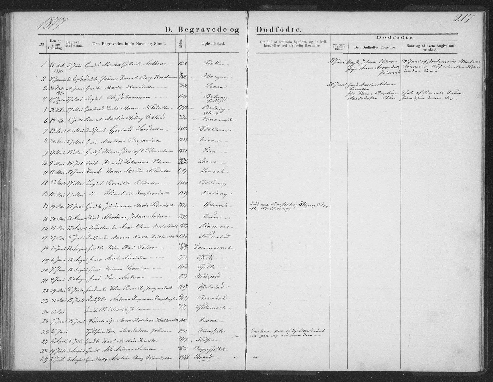 Ministerialprotokoller, klokkerbøker og fødselsregistre - Nordland, SAT/A-1459/863/L0913: Parish register (copy) no. 863C03, 1877-1885, p. 217