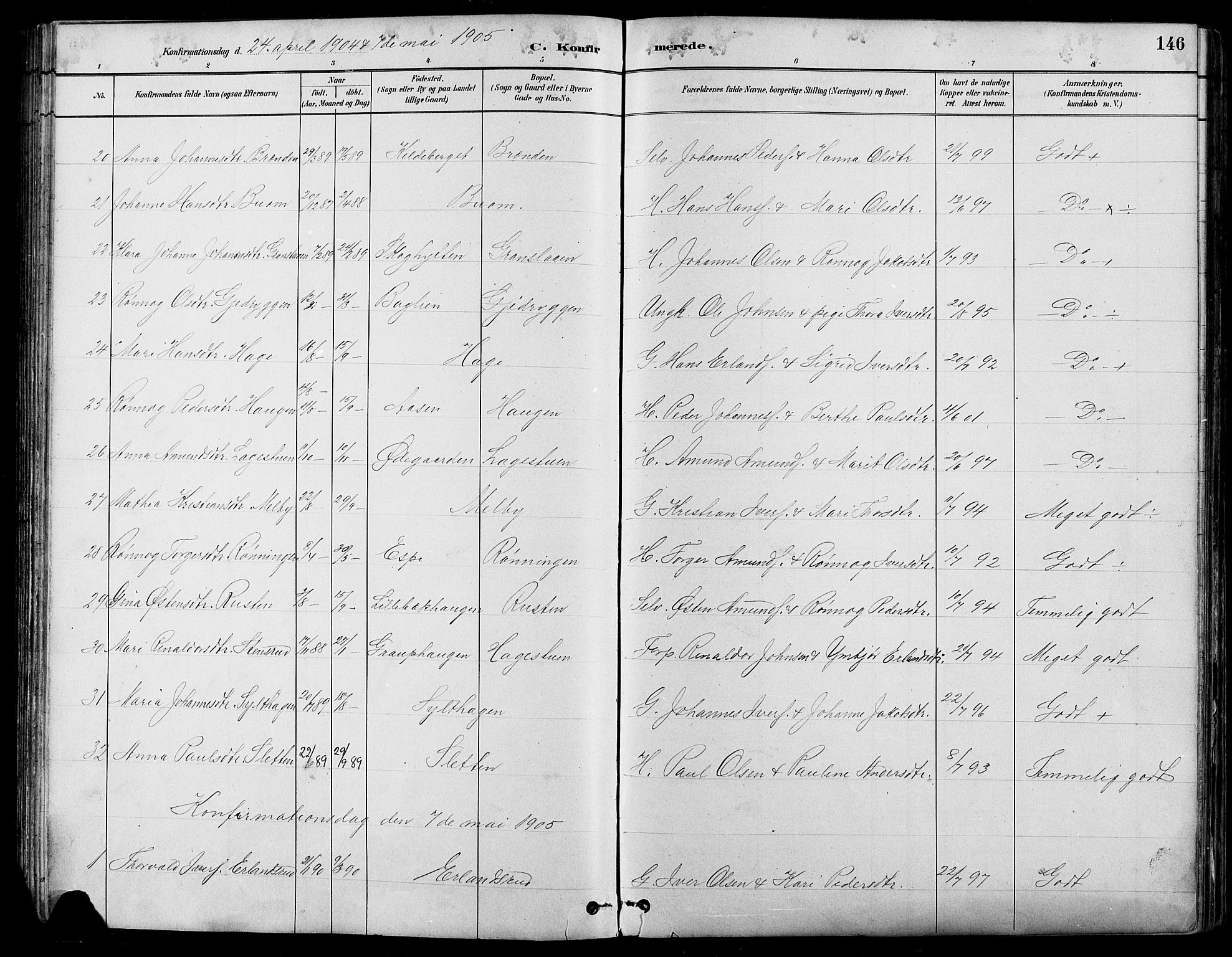 Nord-Fron prestekontor, SAH/PREST-080/H/Ha/Hab/L0005: Parish register (copy) no. 5, 1884-1914, p. 146