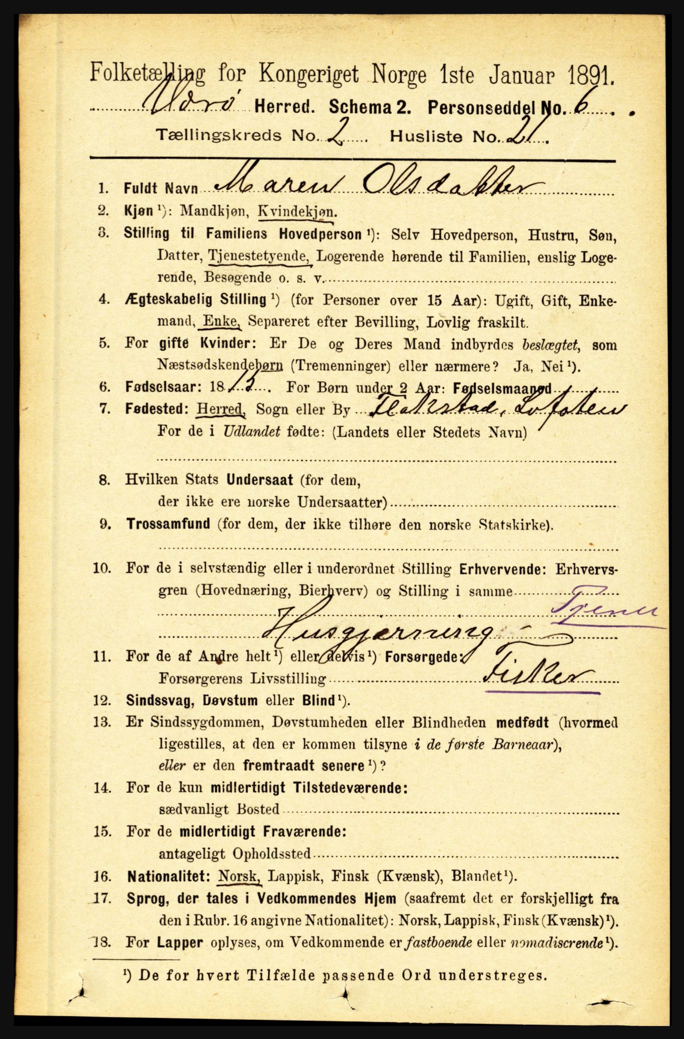 RA, 1891 census for 1857 Værøy, 1891, p. 434