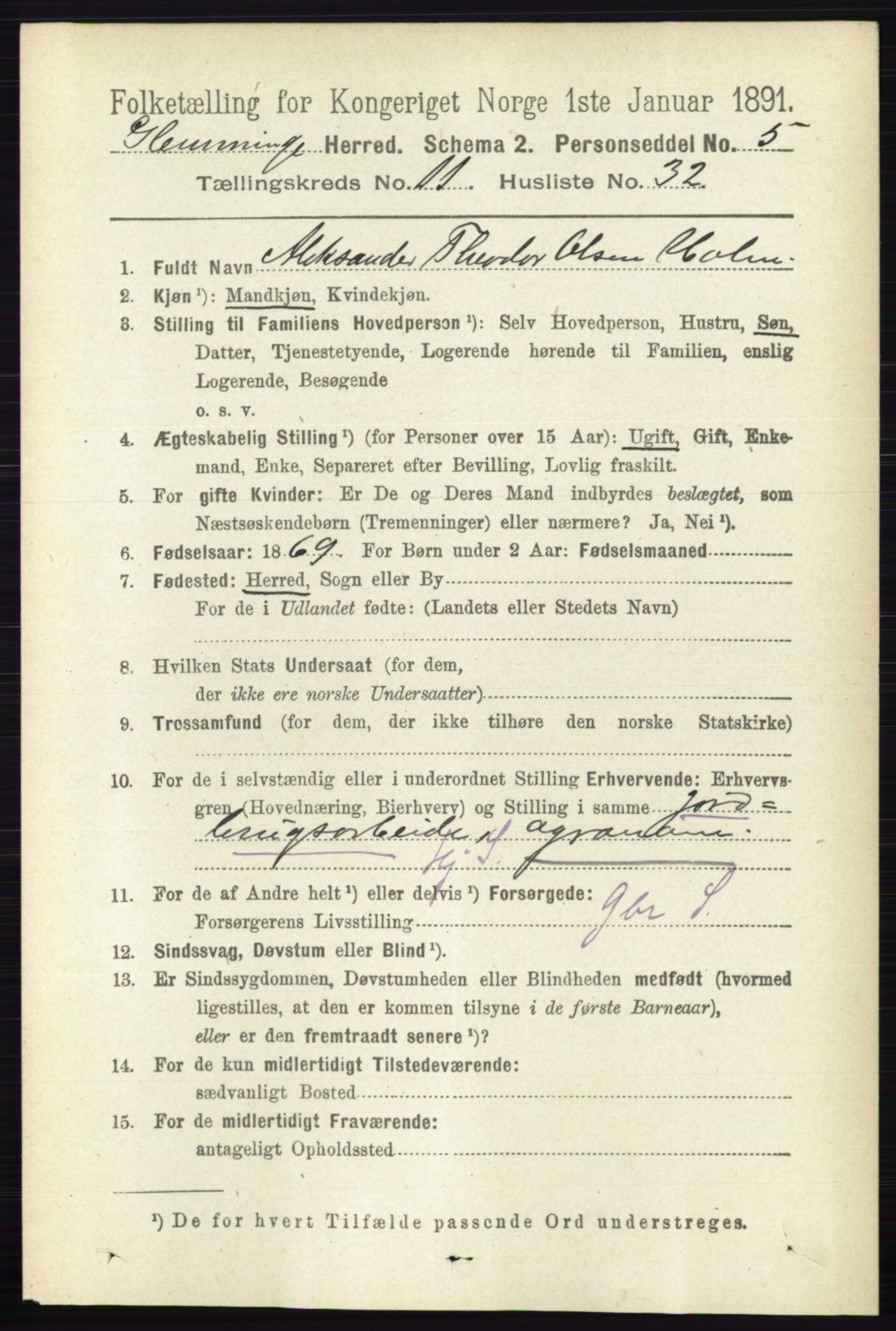 RA, 1891 census for 0132 Glemmen, 1891, p. 10780