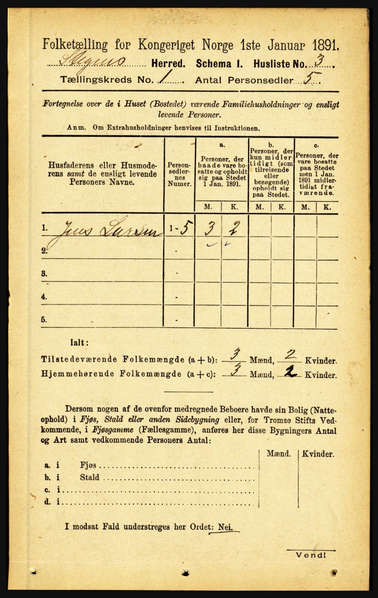 RA, 1891 census for 1848 Steigen, 1891, p. 30