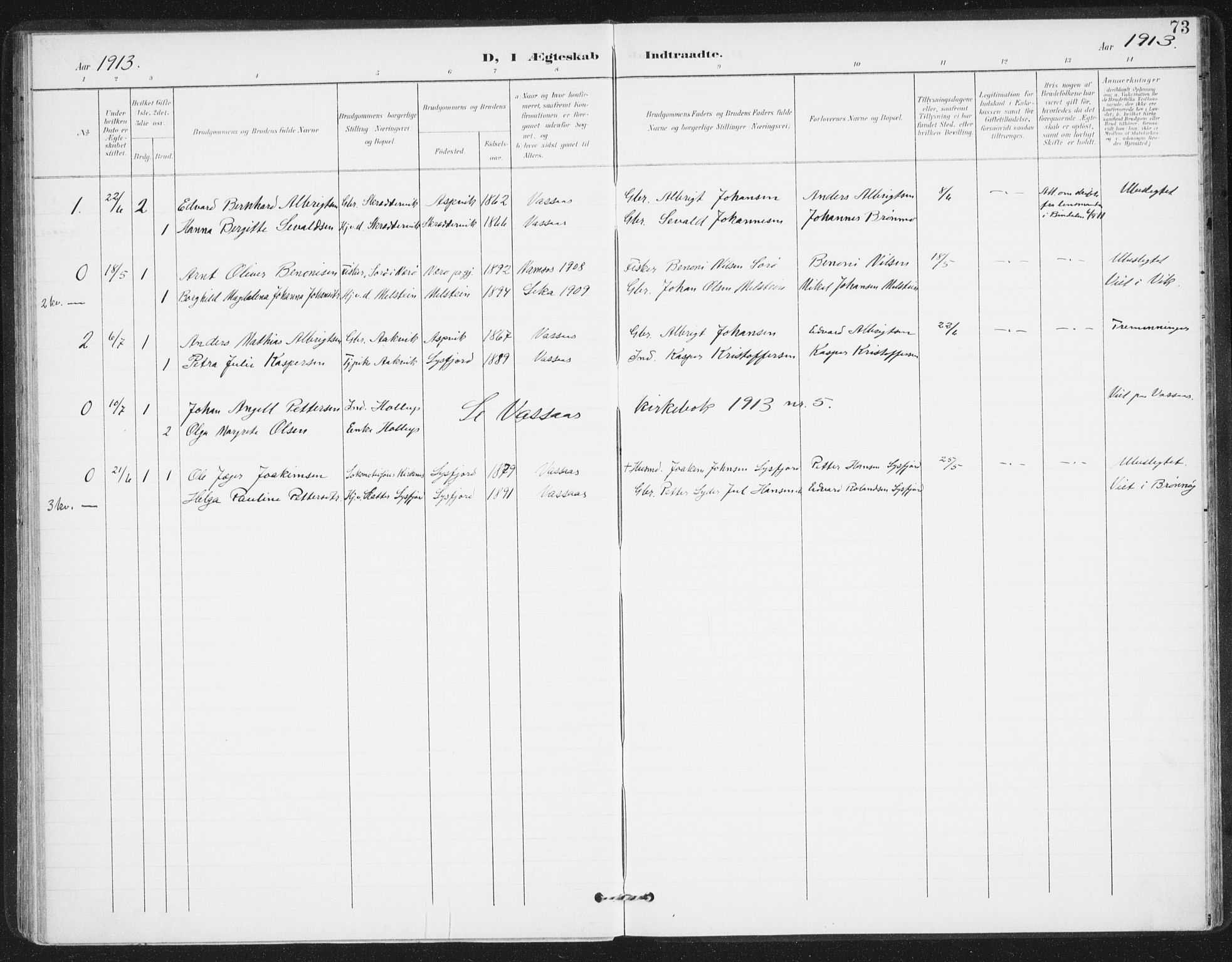 Ministerialprotokoller, klokkerbøker og fødselsregistre - Nordland, AV/SAT-A-1459/811/L0167: Parish register (official) no. 811A04, 1899-1913, p. 73