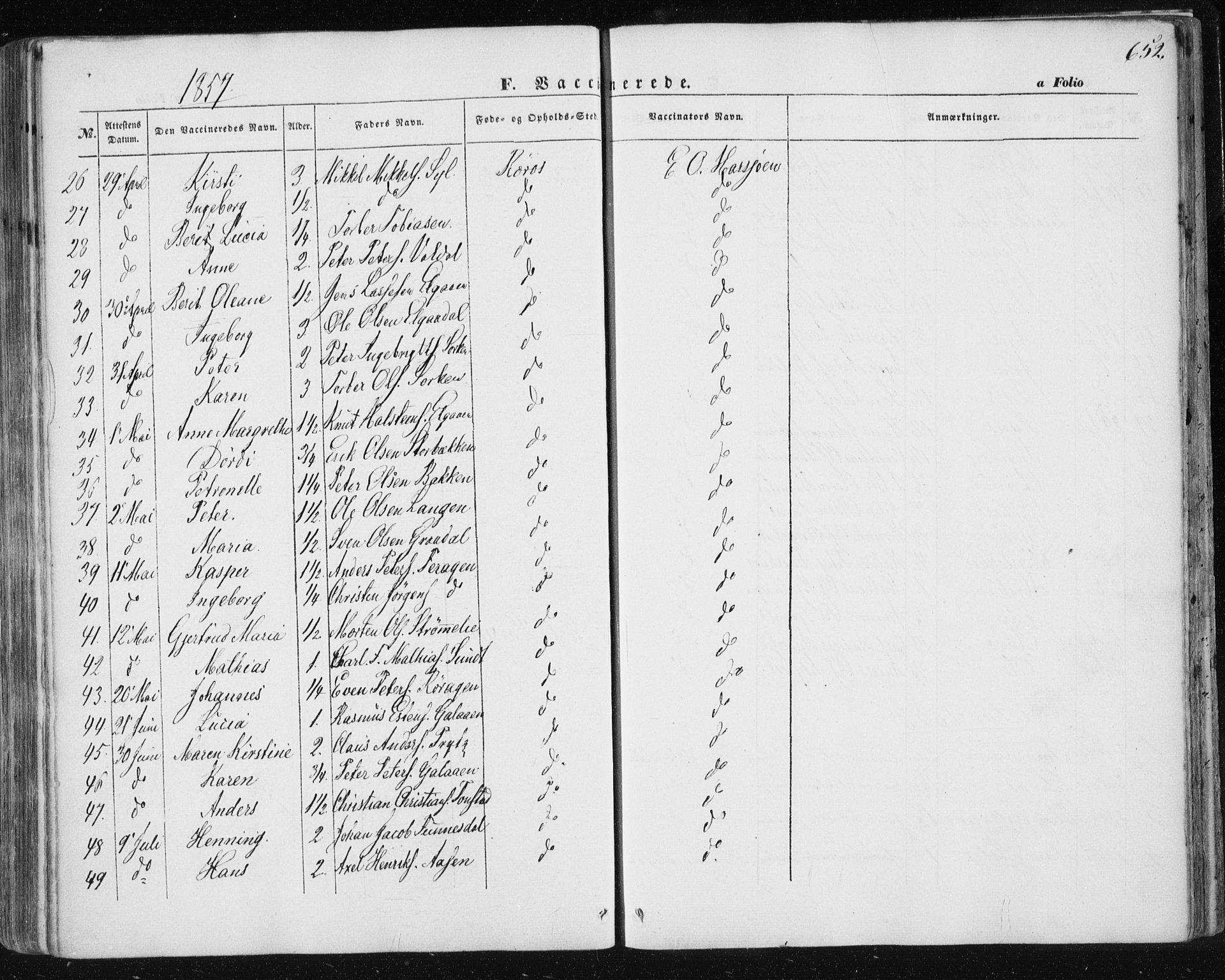 Ministerialprotokoller, klokkerbøker og fødselsregistre - Sør-Trøndelag, AV/SAT-A-1456/681/L0931: Parish register (official) no. 681A09, 1845-1859, p. 652