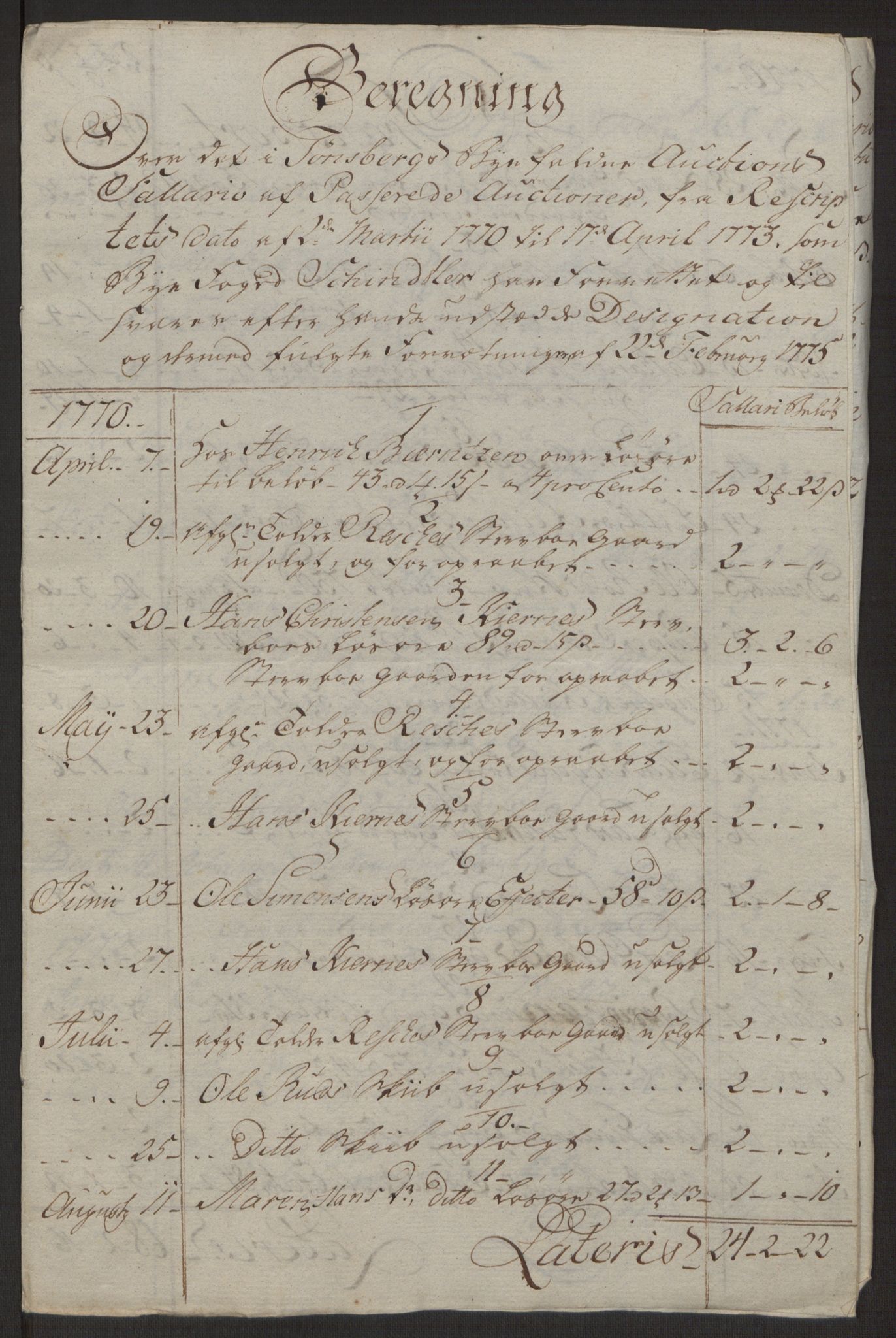 Rentekammeret inntil 1814, Reviderte regnskaper, Byregnskaper, RA/EA-4066/R/Rh/L0162/0001: [H4] Kontribusjonsregnskap / Ekstraskatt, Tønsberg, 1762-1772, p. 471