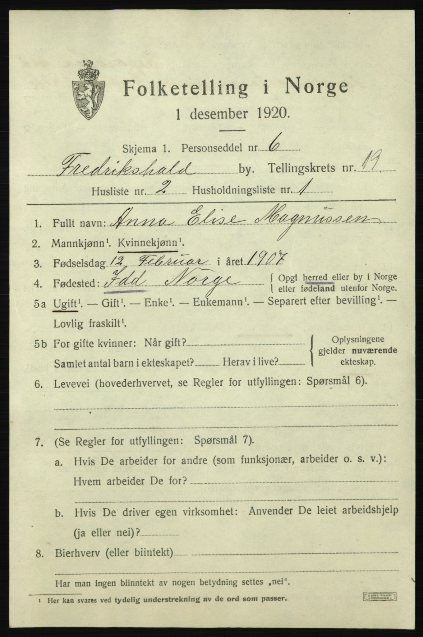 SAO, 1920 census for Fredrikshald, 1920, p. 28096