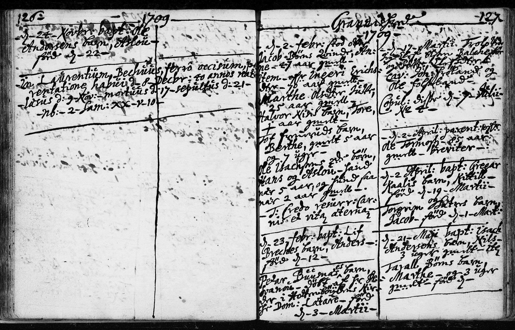 Hjartdal kirkebøker, SAKO/A-270/F/Fa/L0001: Parish register (official) no. I 1, 1685-1714, p. 126-127