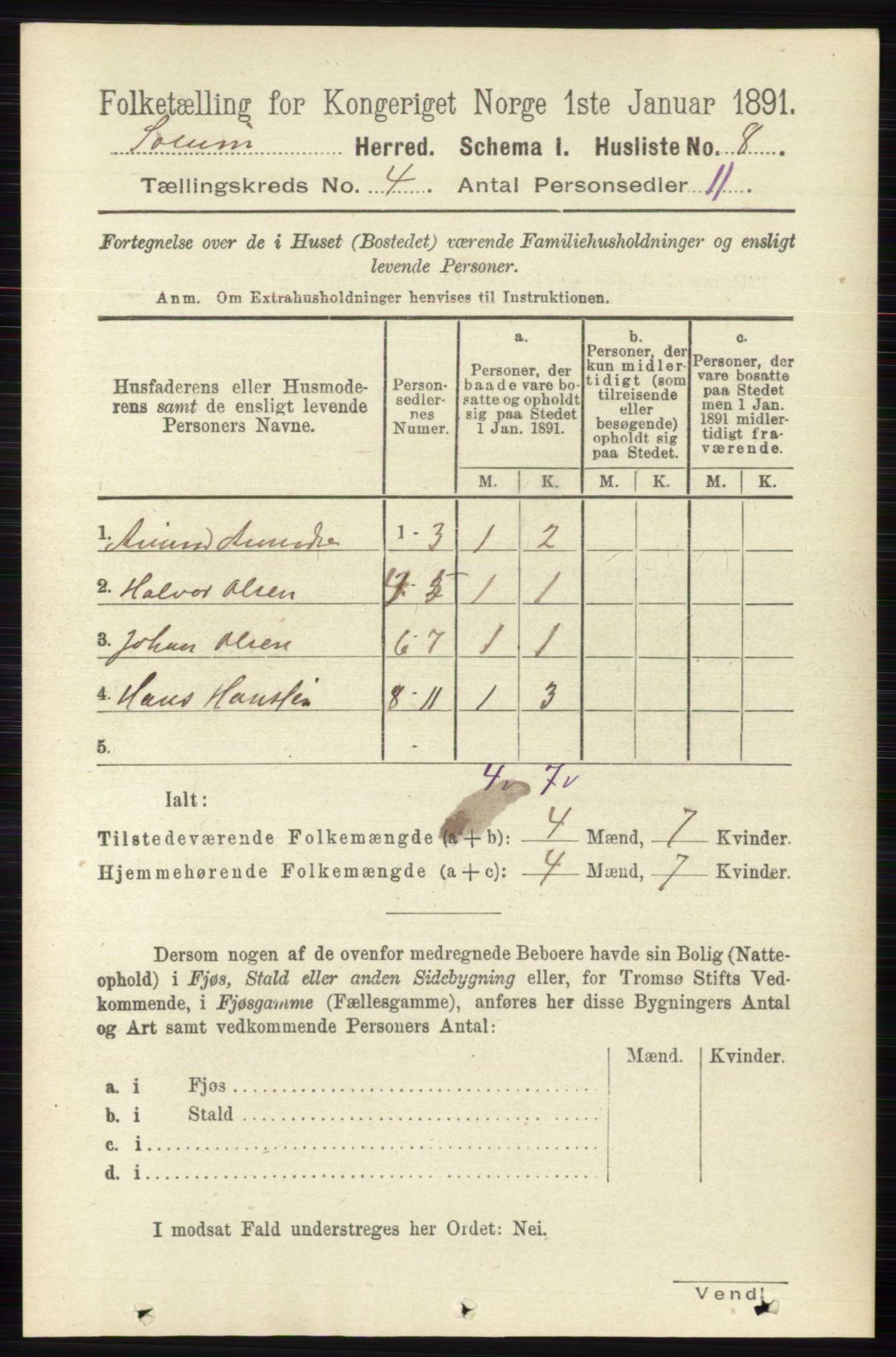 RA, 1891 census for 0818 Solum, 1891, p. 595