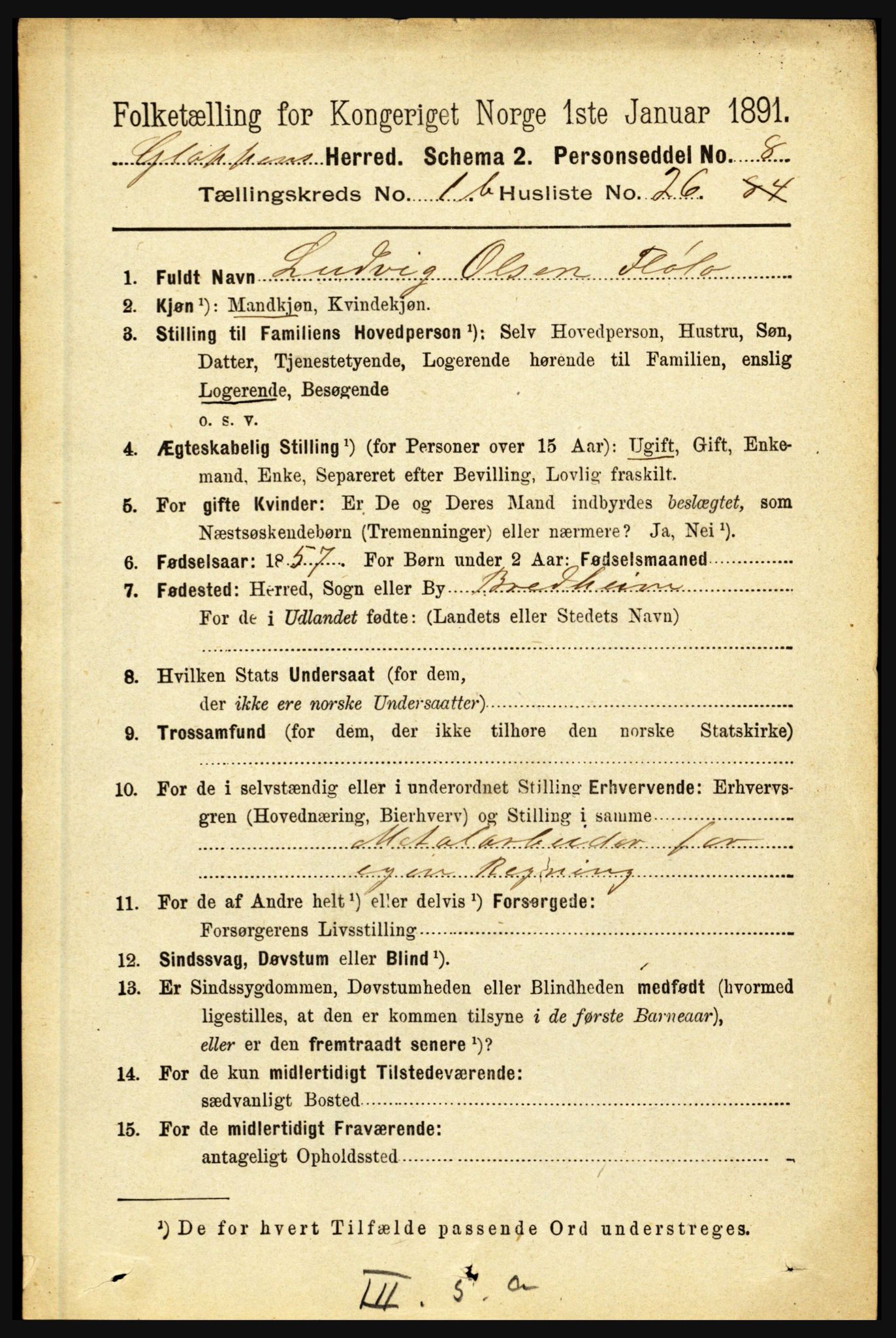 RA, 1891 census for 1445 Gloppen, 1891, p. 547