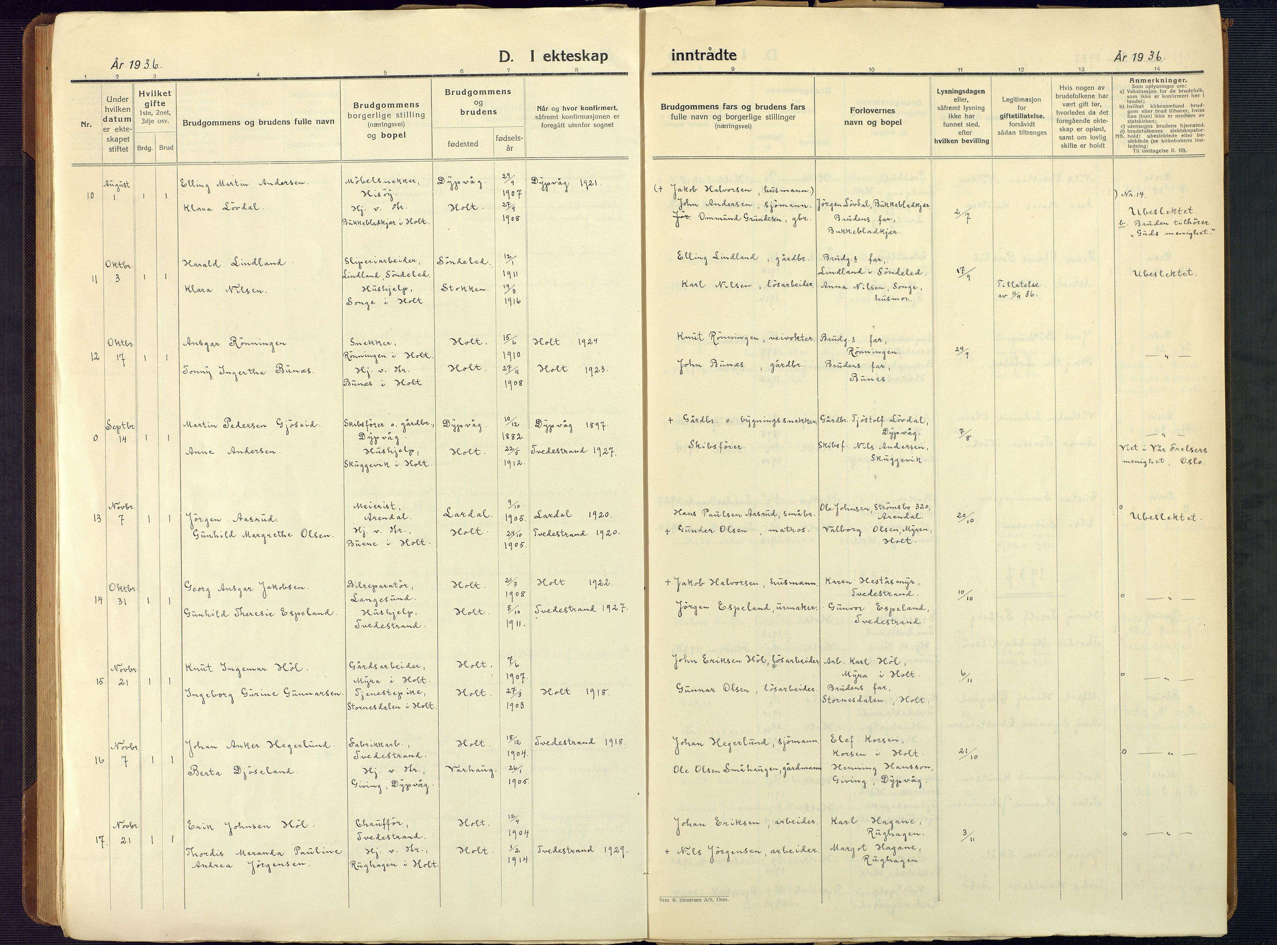 Holt sokneprestkontor, AV/SAK-1111-0021/F/Fb/L0012: Parish register (copy) no. B 12, 1919-1944