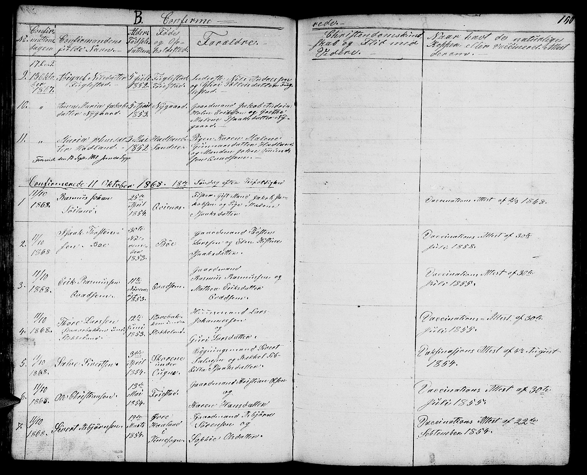 Eigersund sokneprestkontor, AV/SAST-A-101807/S09/L0003: Parish register (copy) no. B 3, 1846-1875, p. 150