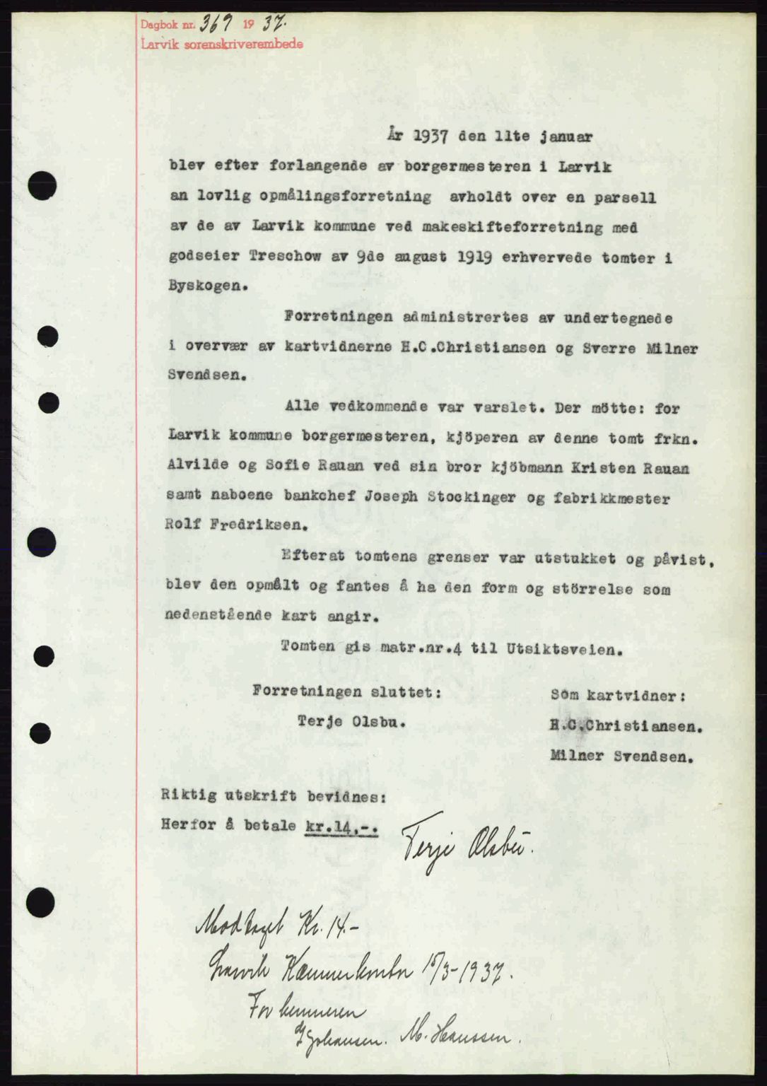 Larvik sorenskriveri, SAKO/A-83/G/Ga/Gab/L0067: Mortgage book no. A-1, 1936-1937, Diary no: : 369/1937