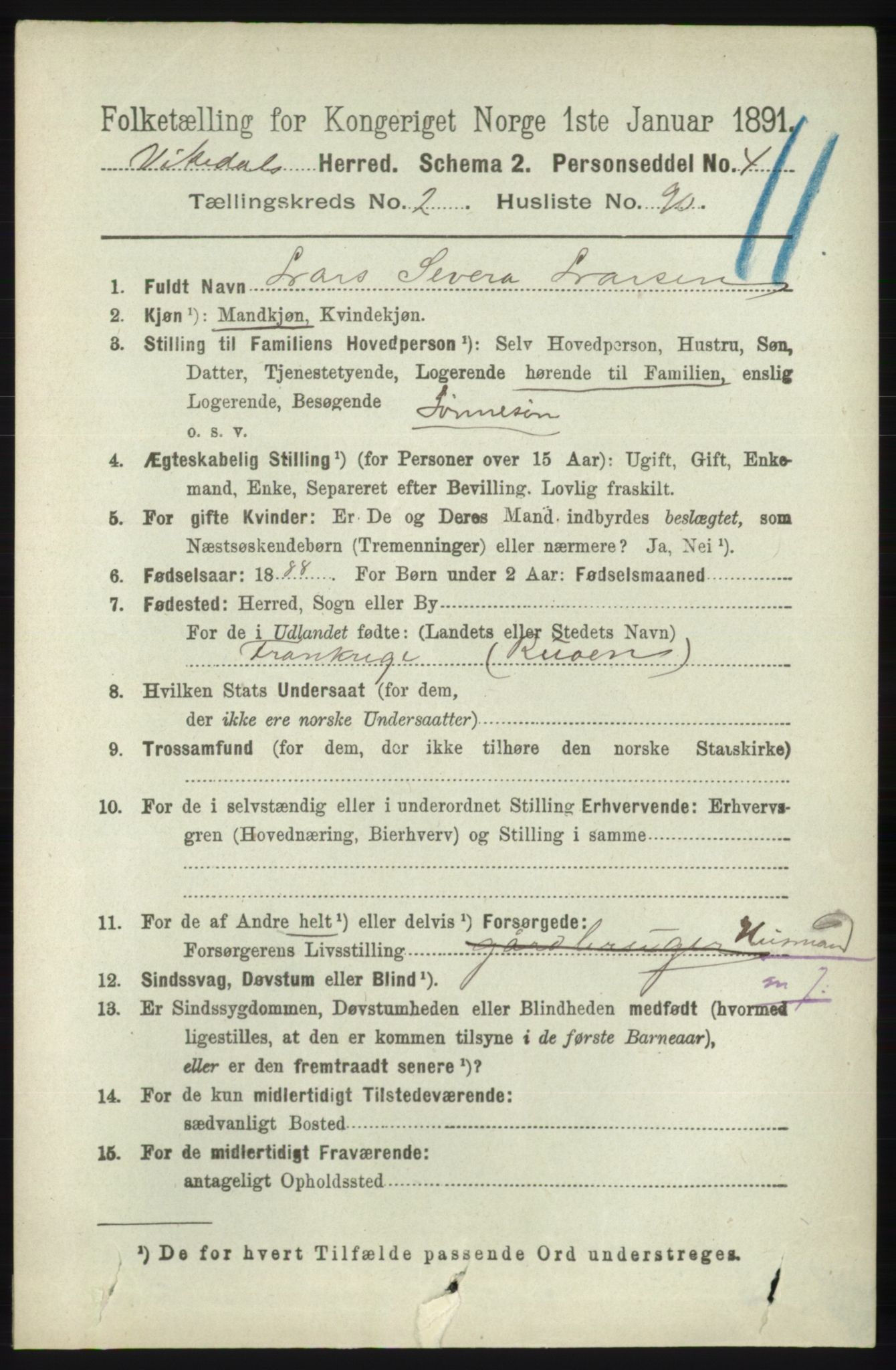 RA, 1891 census for 1157 Vikedal, 1891, p. 674