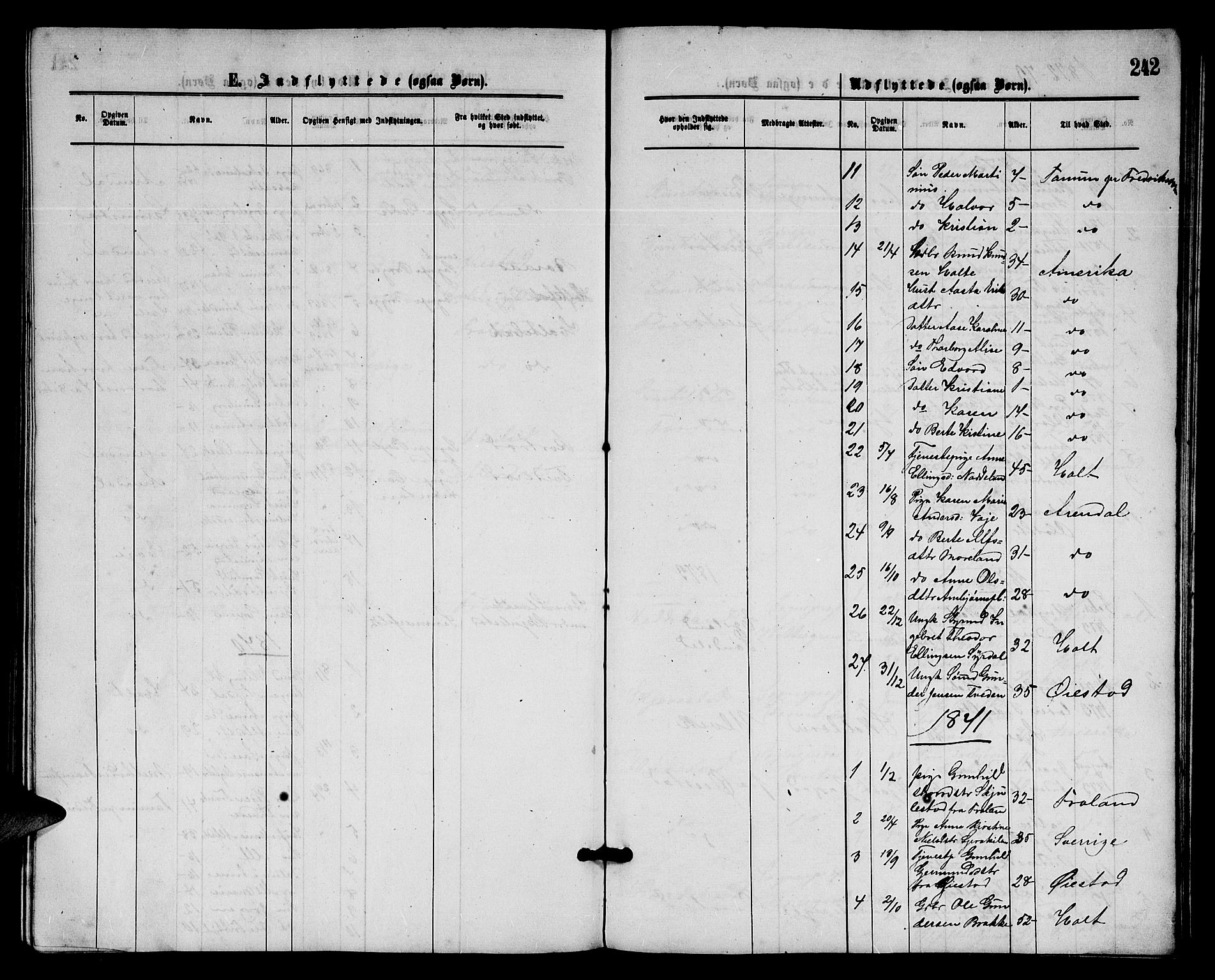 Austre Moland sokneprestkontor, AV/SAK-1111-0001/F/Fb/Fba/L0002: Parish register (copy) no. B 2, 1869-1879, p. 242