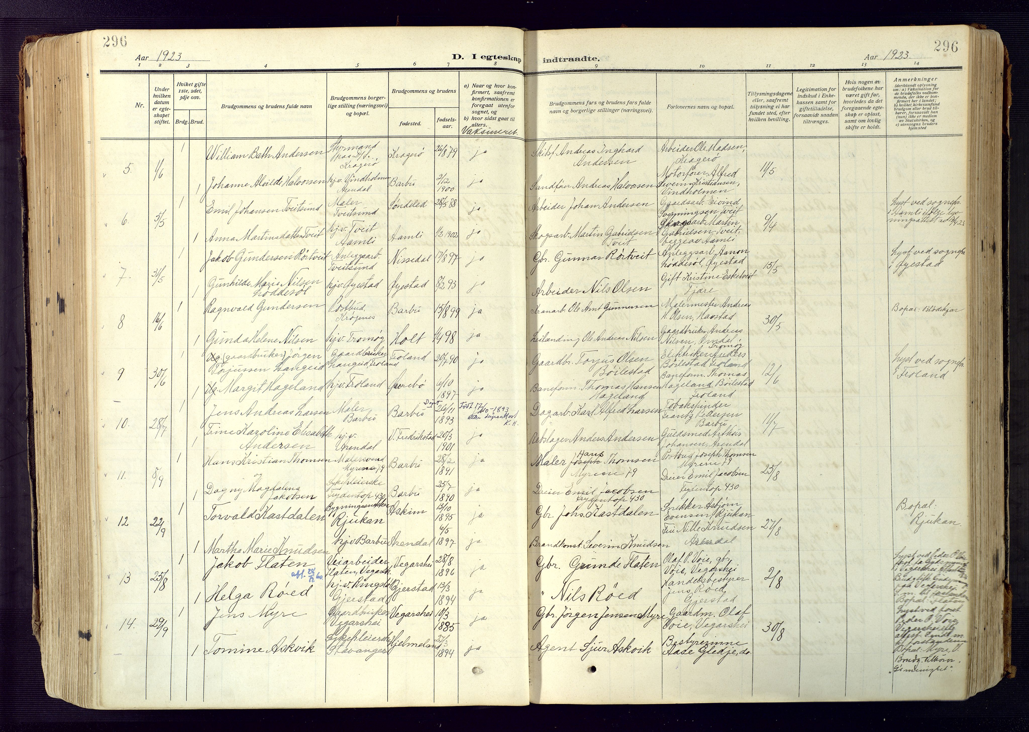 Barbu sokneprestkontor, SAK/1111-0003/F/Fa/L0006: Parish register (official) no. A 6, 1910-1929, p. 296