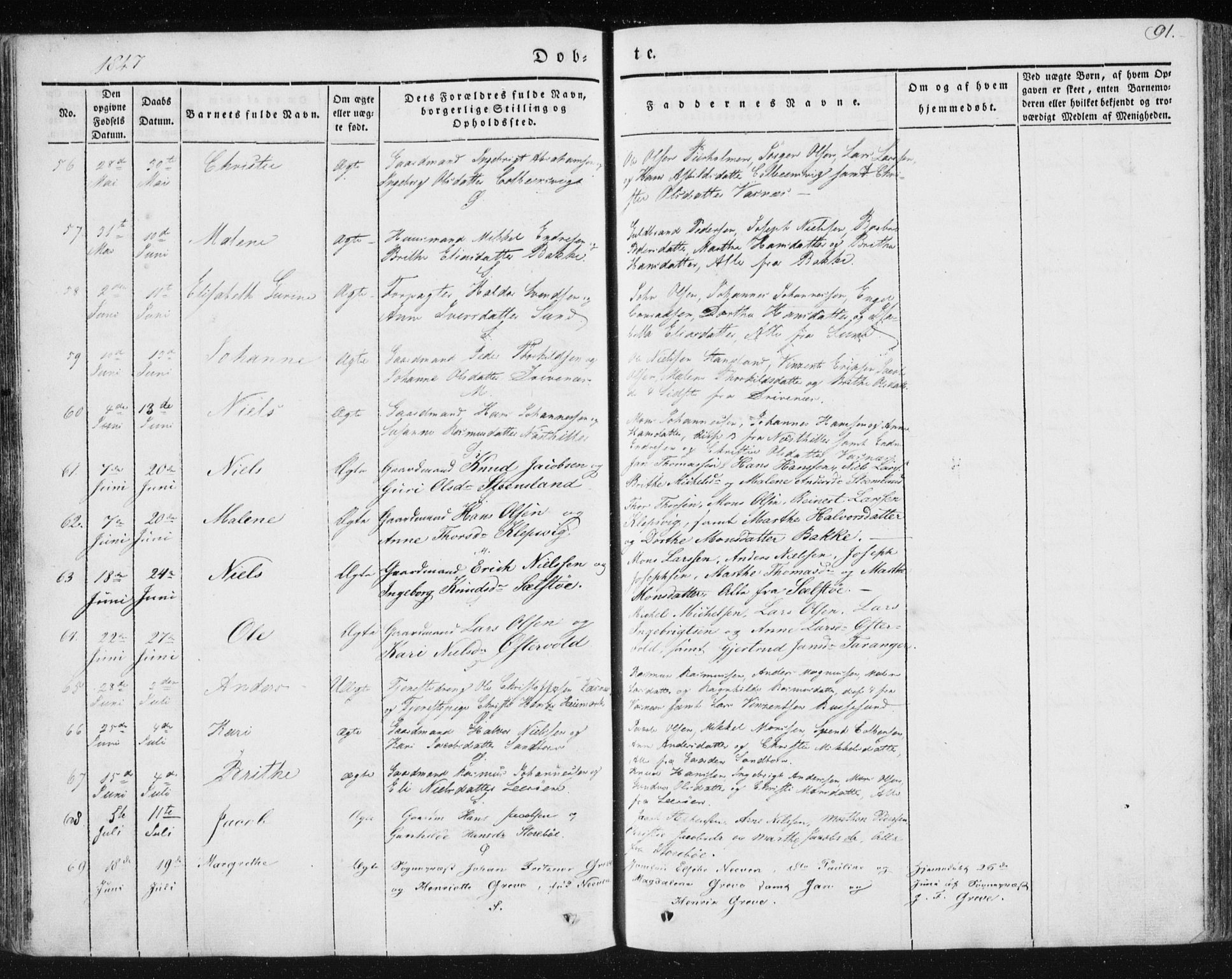 Sund sokneprestembete, AV/SAB-A-99930: Parish register (official) no. A 13, 1835-1849, p. 91