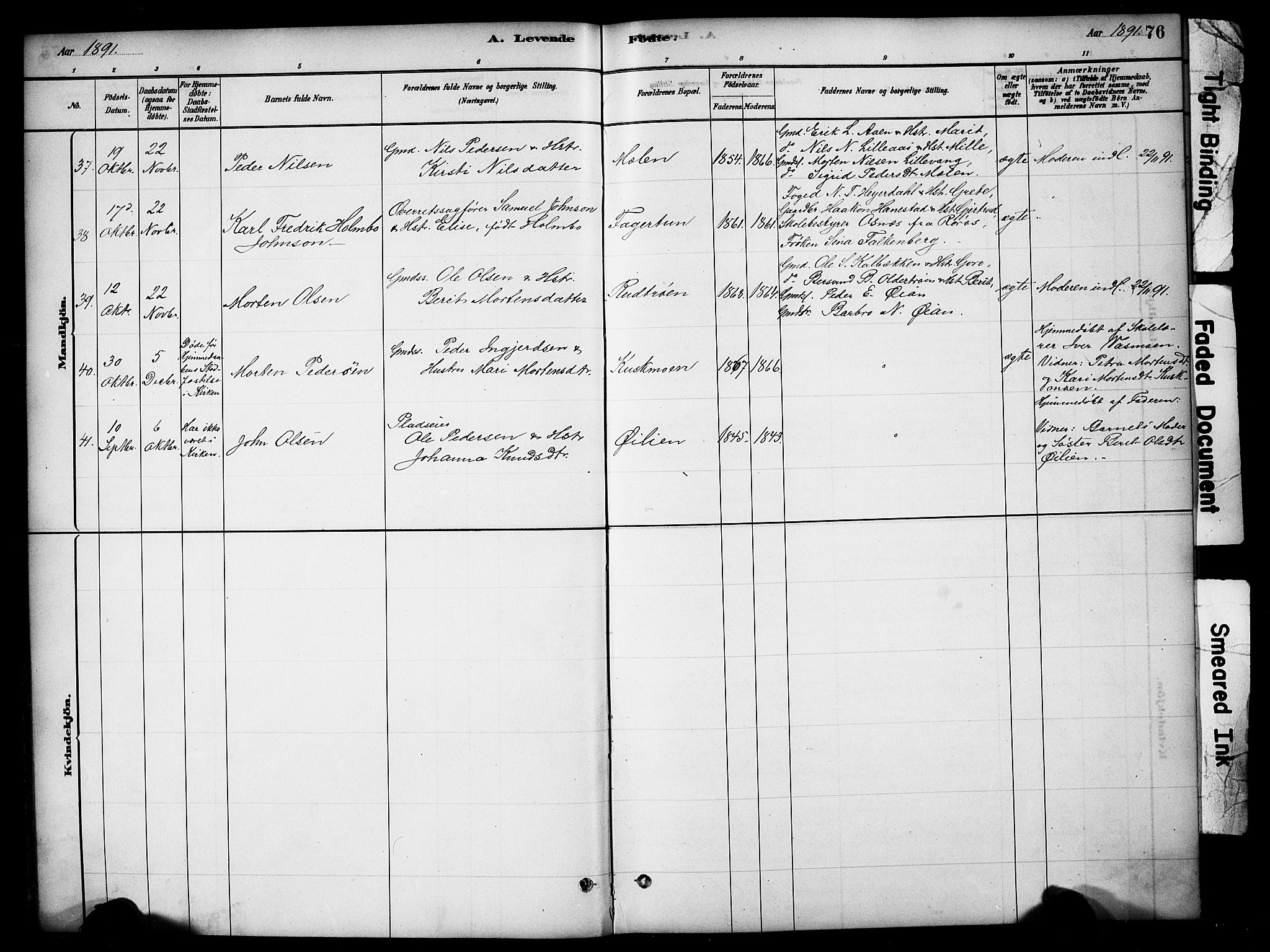 Tynset prestekontor, SAH/PREST-058/H/Ha/Hab/L0006: Parish register (copy) no. 6, 1880-1899, p. 76