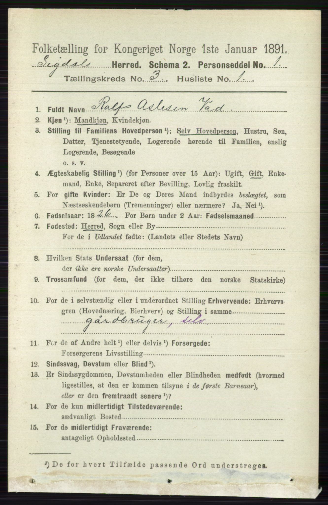 RA, 1891 census for 0621 Sigdal, 1891, p. 1338