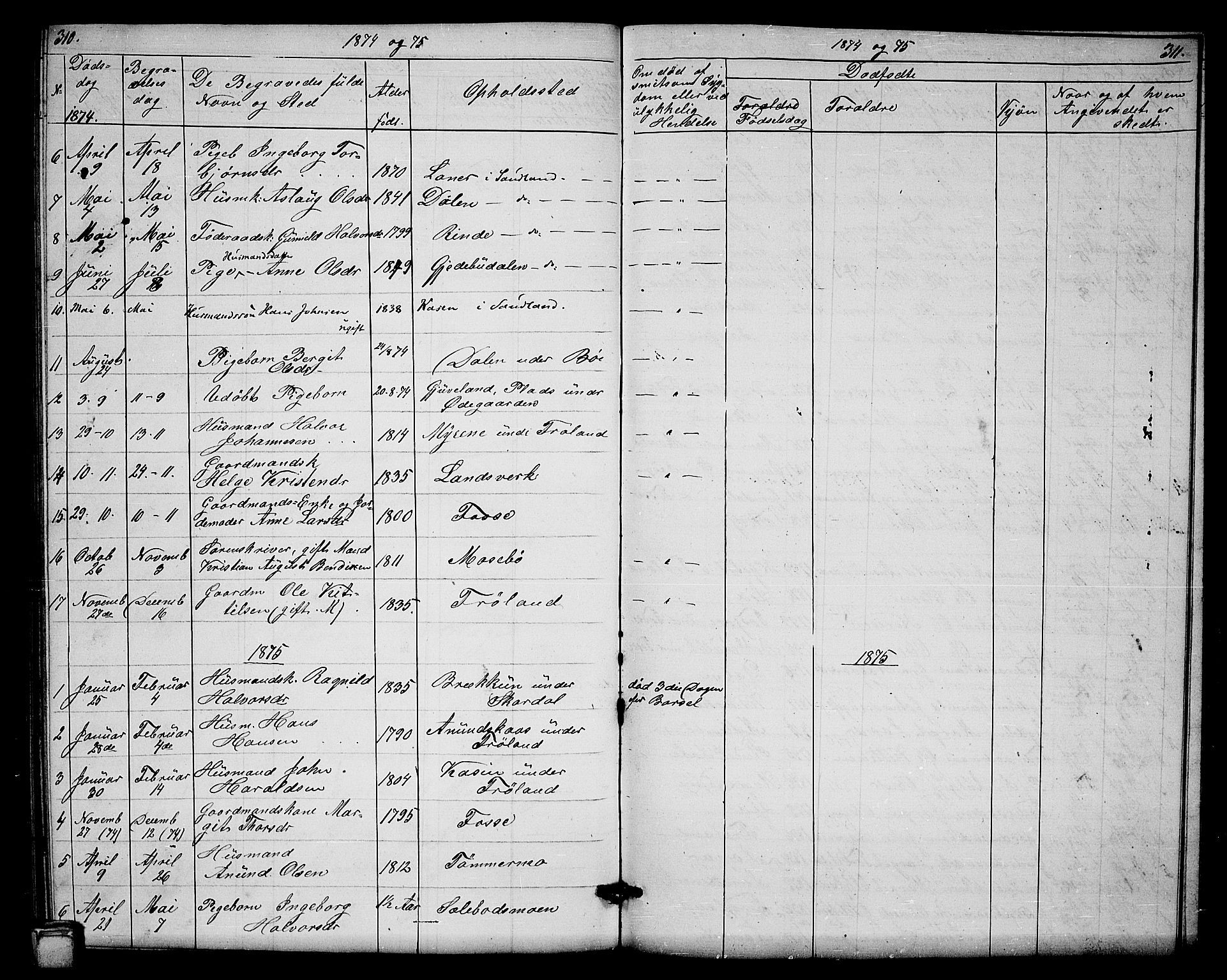 Hjartdal kirkebøker, SAKO/A-270/G/Gb/L0002: Parish register (copy) no. II 2, 1854-1884, p. 310-311