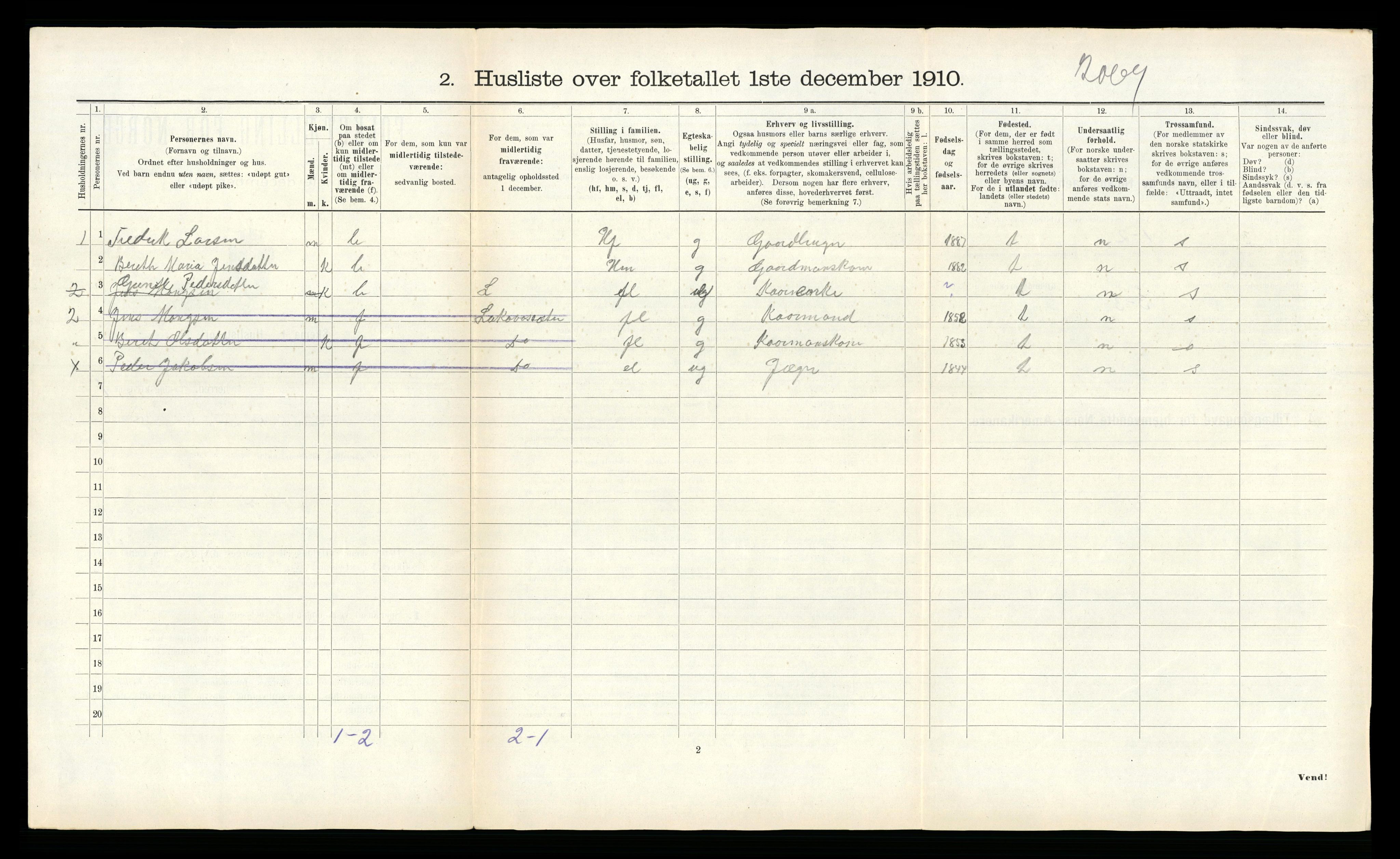 RA, 1910 census for Lierne, 1910, p. 314