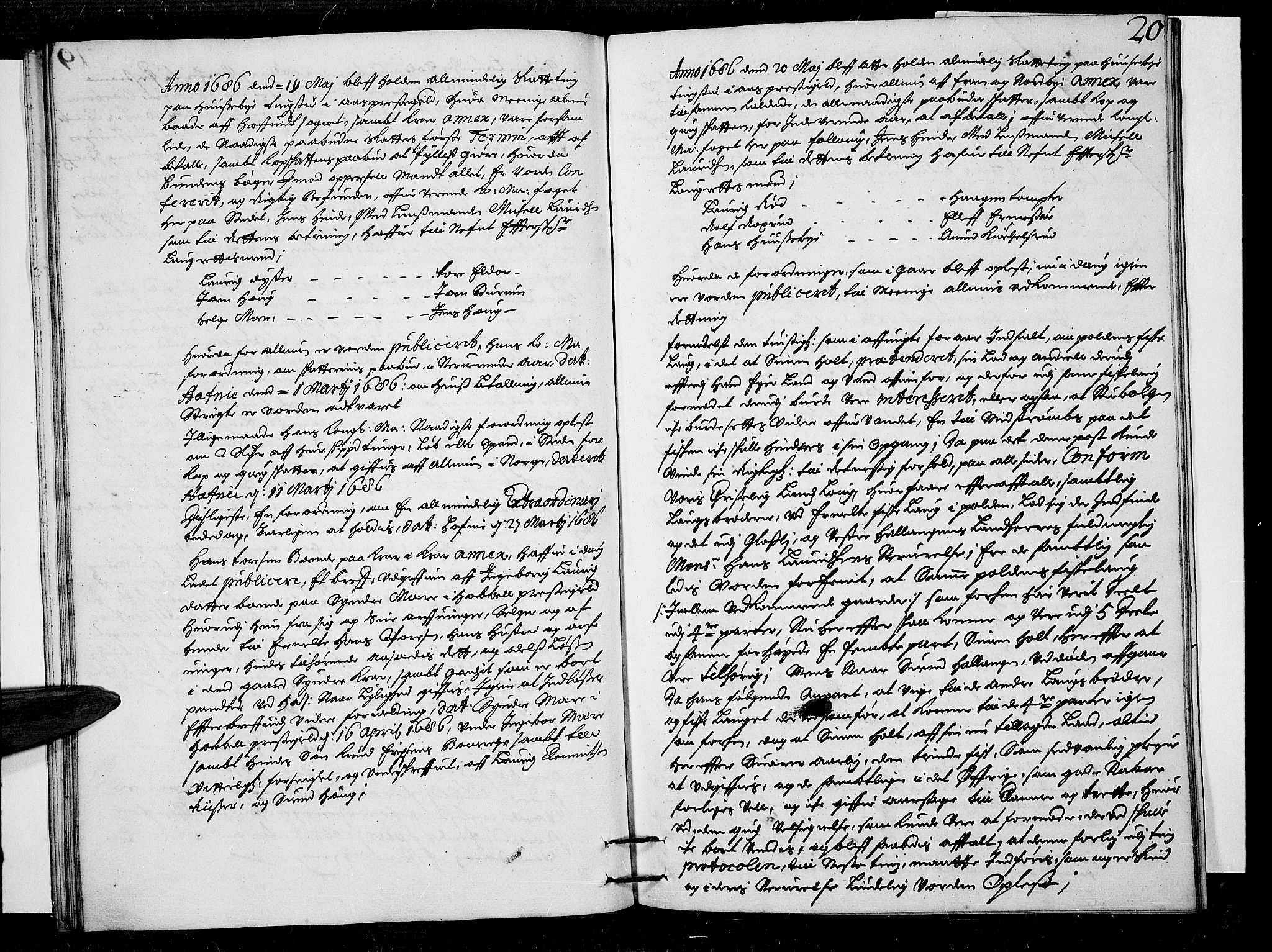 Follo sorenskriveri, AV/SAO-A-10274/F/Fb/Fba/L0021: Tingbok, 1686-1687, p. 19b-20a