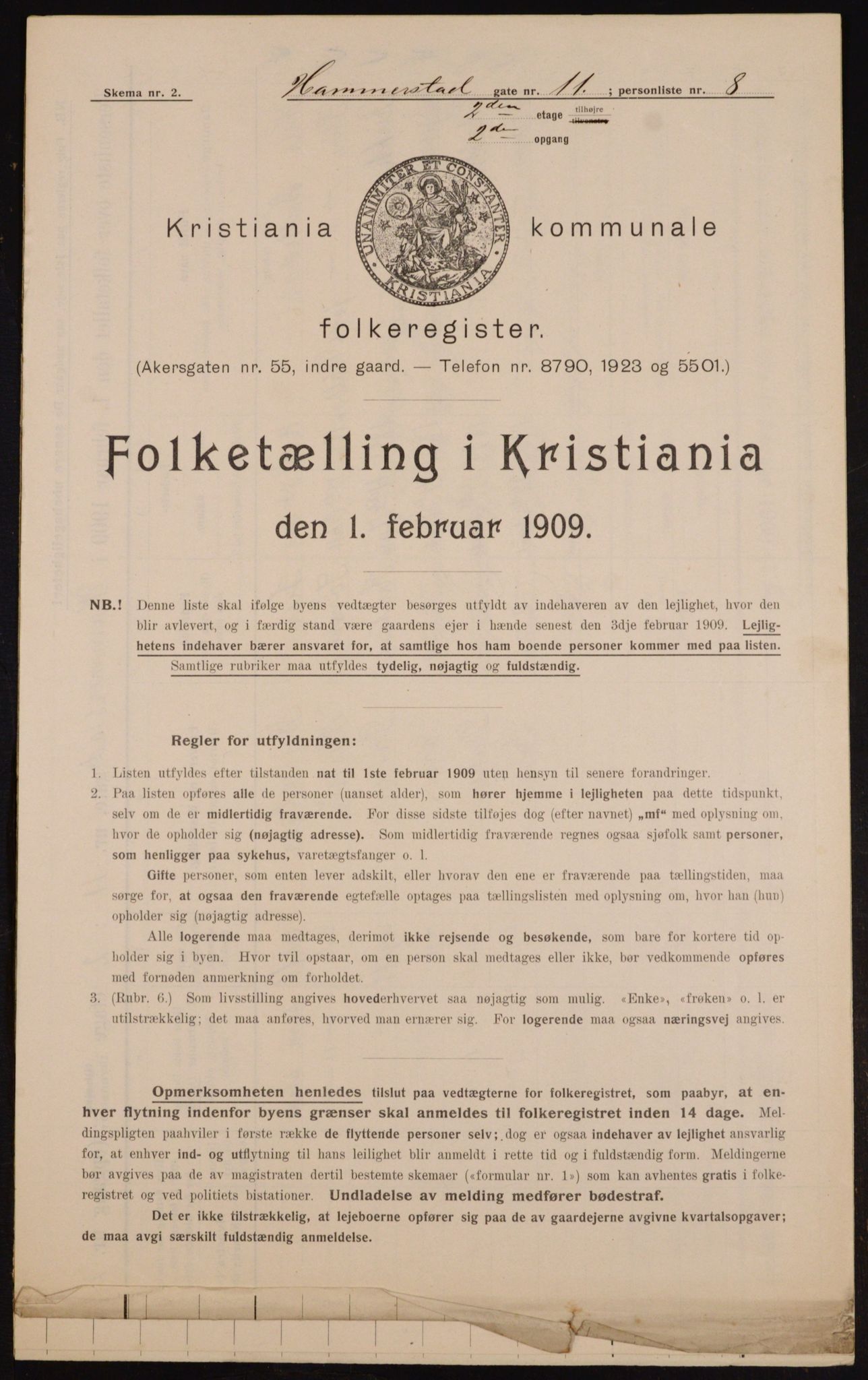 OBA, Municipal Census 1909 for Kristiania, 1909, p. 31449