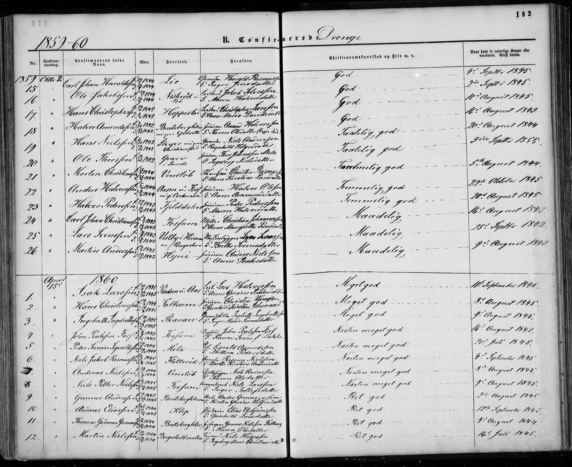 Gjerpen kirkebøker, SAKO/A-265/F/Fa/L0008a: Parish register (official) no. I 8A, 1857-1871, p. 183