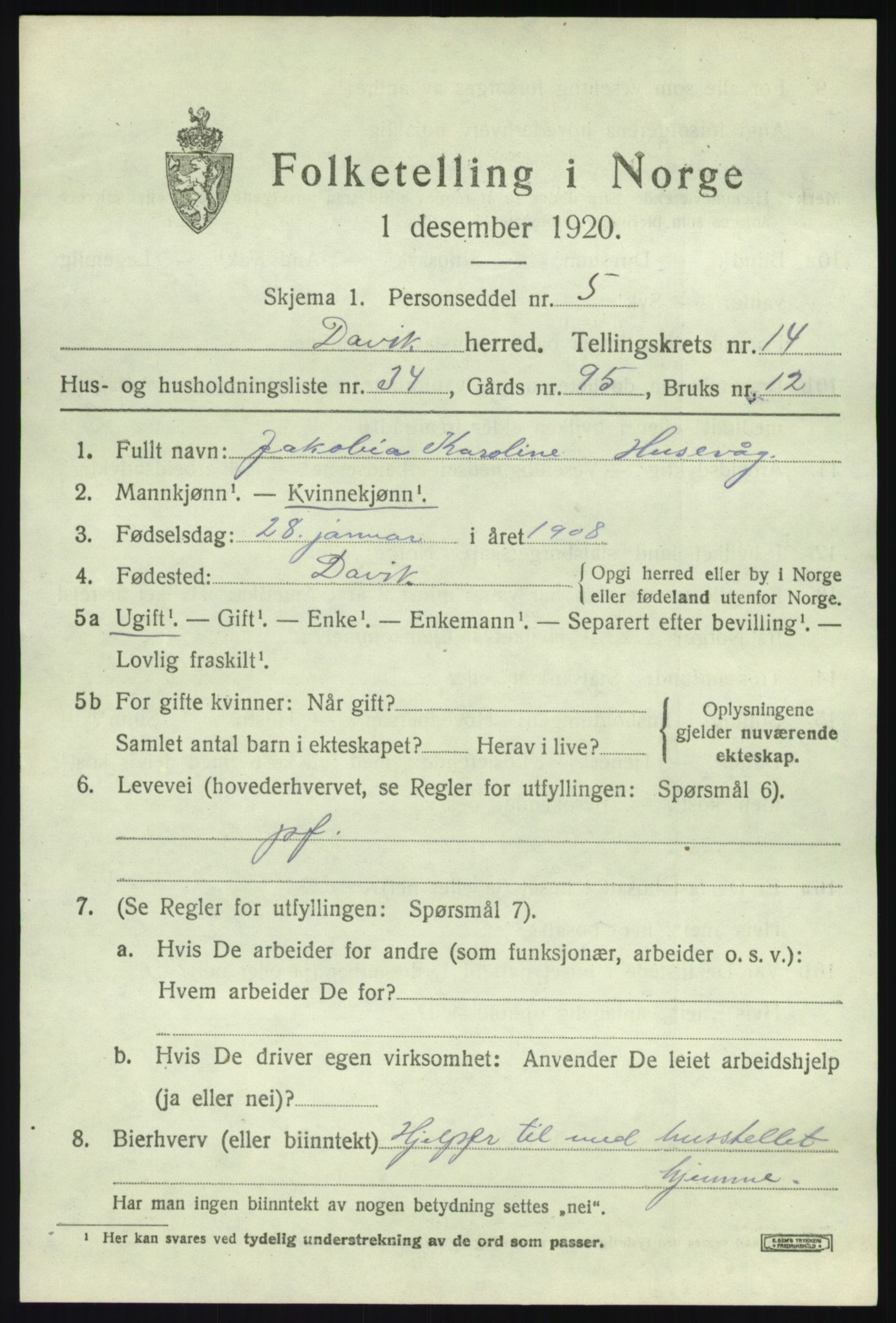 SAB, 1920 census for Davik, 1920, p. 6819