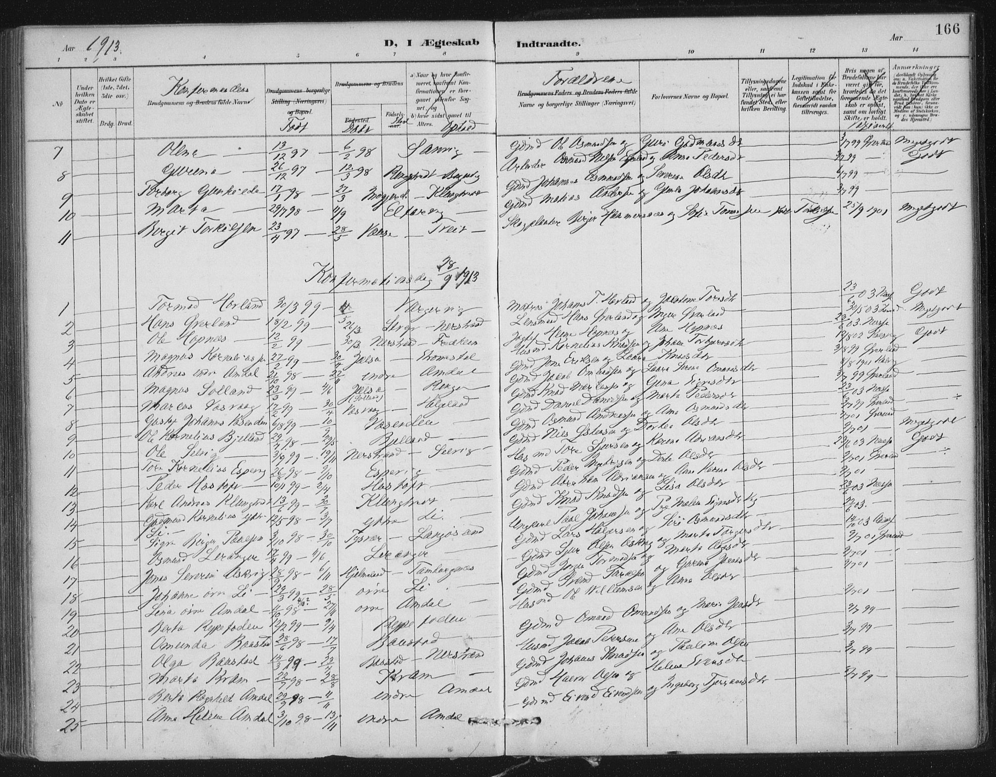 Nedstrand sokneprestkontor, SAST/A-101841/01/IV: Parish register (official) no. A 12, 1887-1915, p. 166