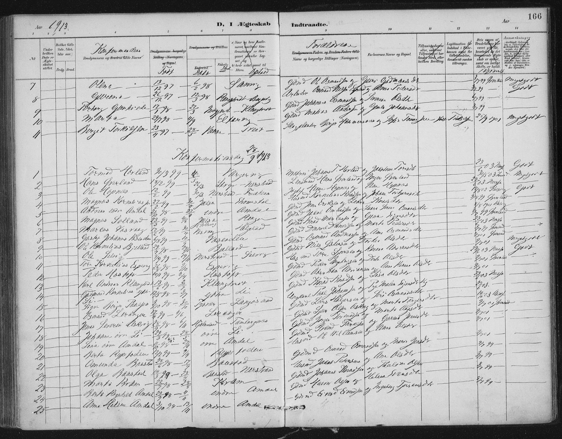 Nedstrand sokneprestkontor, AV/SAST-A-101841/01/IV: Parish register (official) no. A 12, 1887-1915, p. 166