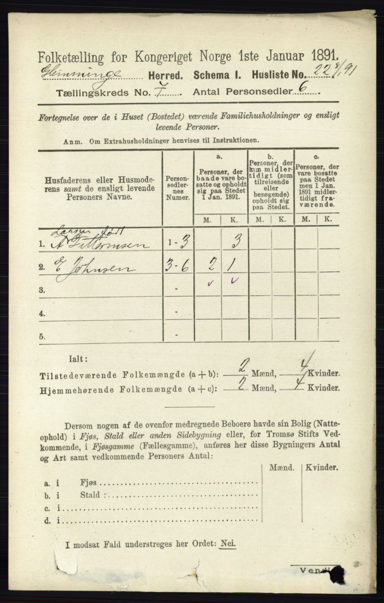 RA, 1891 census for 0132 Glemmen, 1891, p. 9126