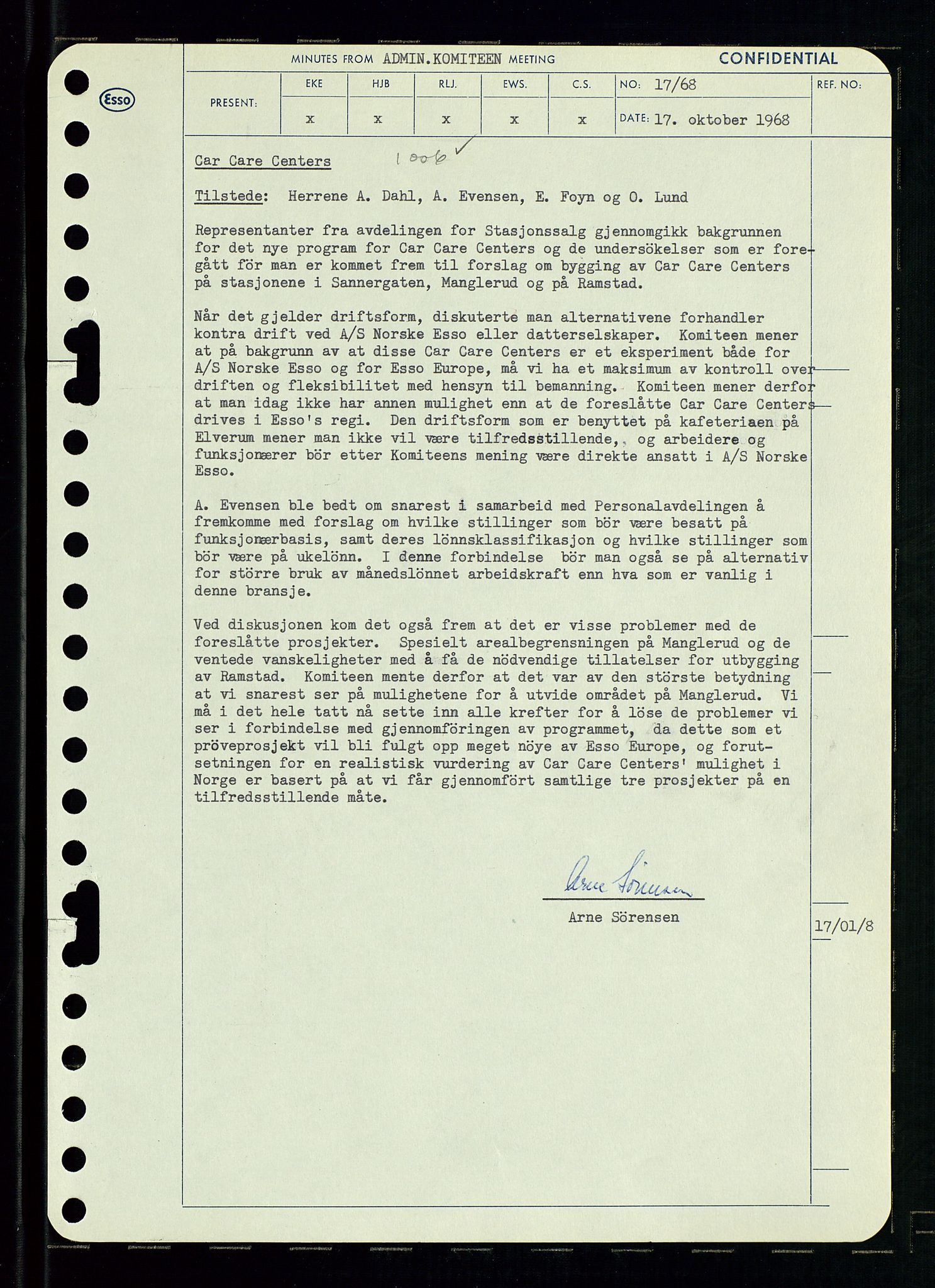 Pa 0982 - Esso Norge A/S, AV/SAST-A-100448/A/Aa/L0002/0004: Den administrerende direksjon Board minutes (styrereferater) / Den administrerende direksjon Board minutes (styrereferater), 1968, p. 97