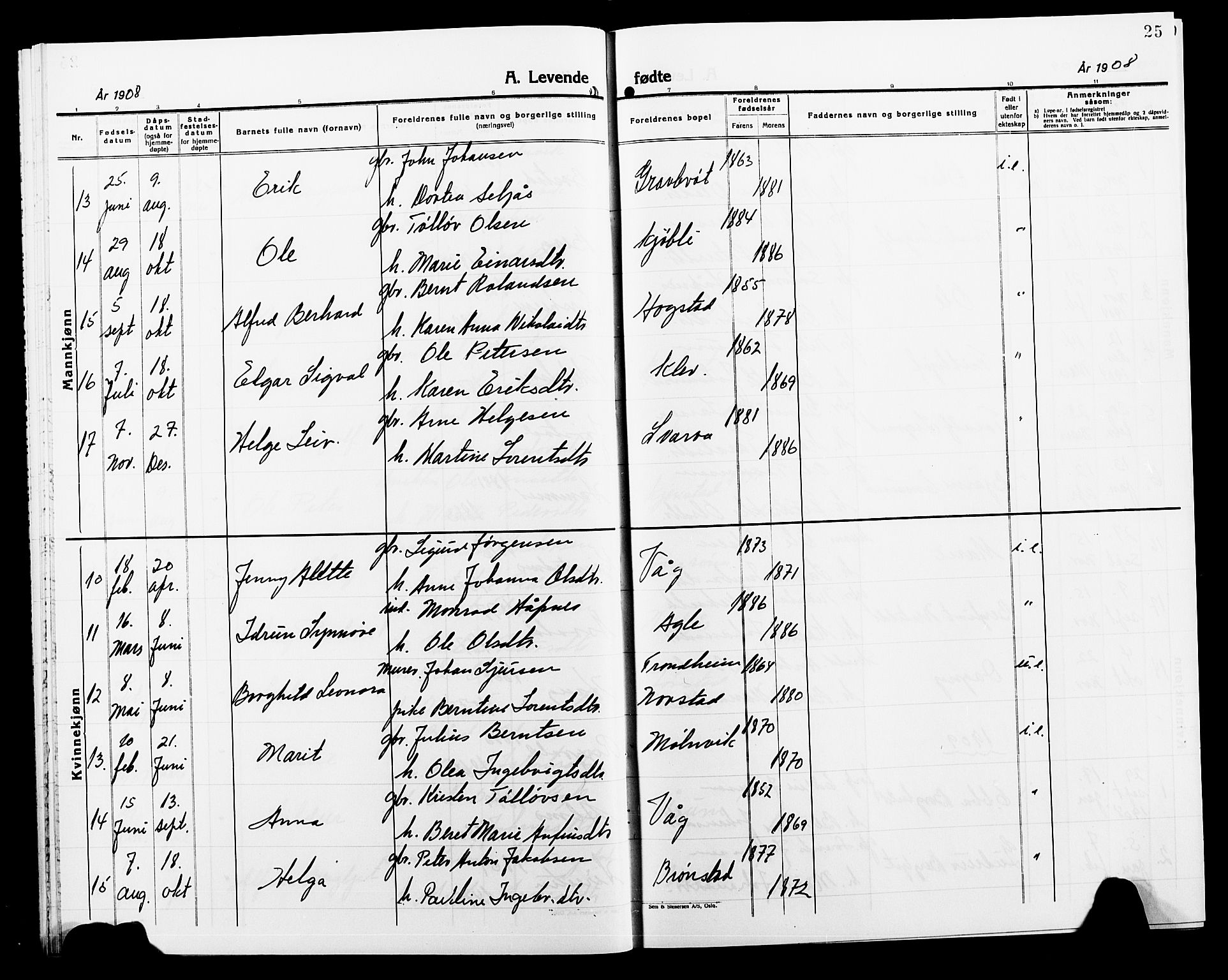 Ministerialprotokoller, klokkerbøker og fødselsregistre - Nord-Trøndelag, AV/SAT-A-1458/749/L0488: Parish register (official) no. 749D04, 1903-1915, p. 25