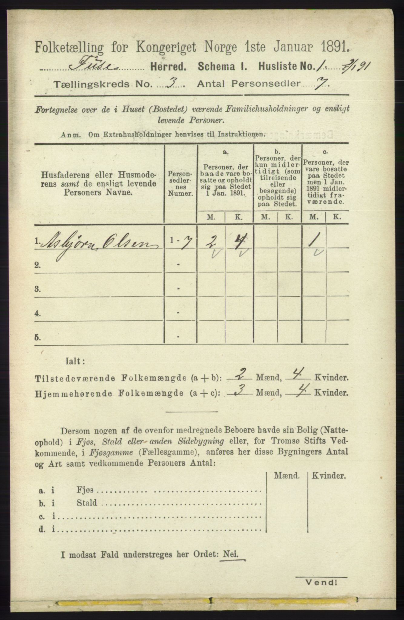 RA, 1891 census for 1241 Fusa, 1891, p. 487