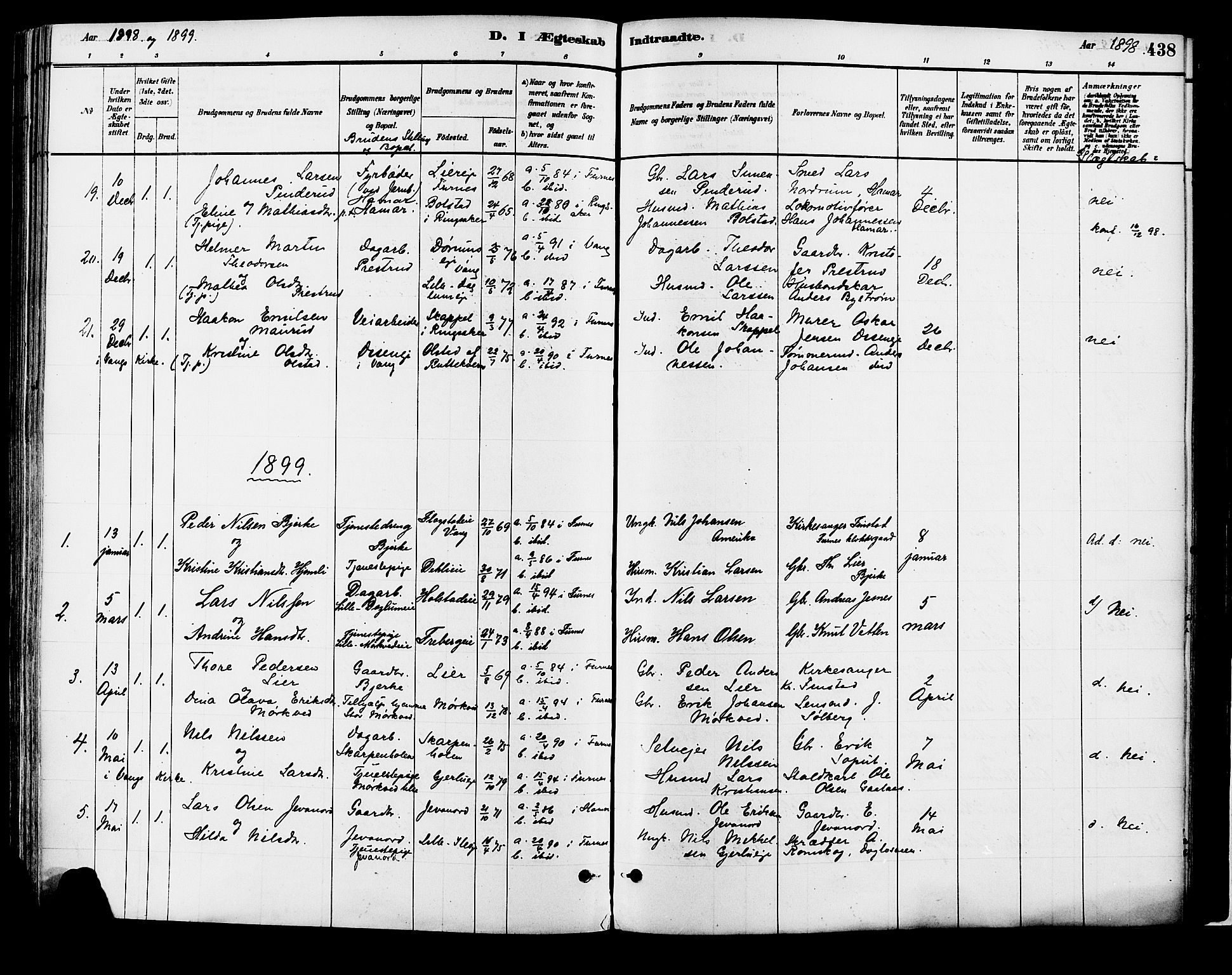 Vang prestekontor, Hedmark, SAH/PREST-008/H/Ha/Haa/L0018B: Parish register (official) no. 18B, 1880-1906, p. 438