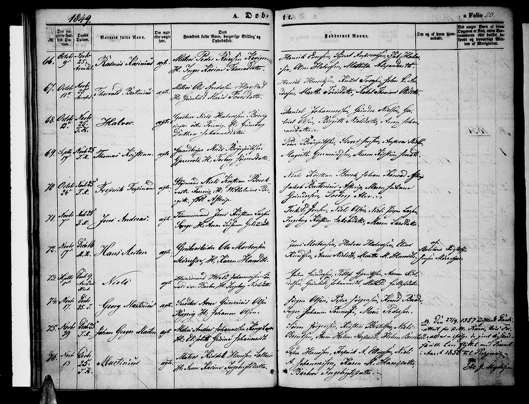 Tromøy sokneprestkontor, AV/SAK-1111-0041/F/Fa/L0005: Parish register (official) no. A 5, 1847-1856, p. 20