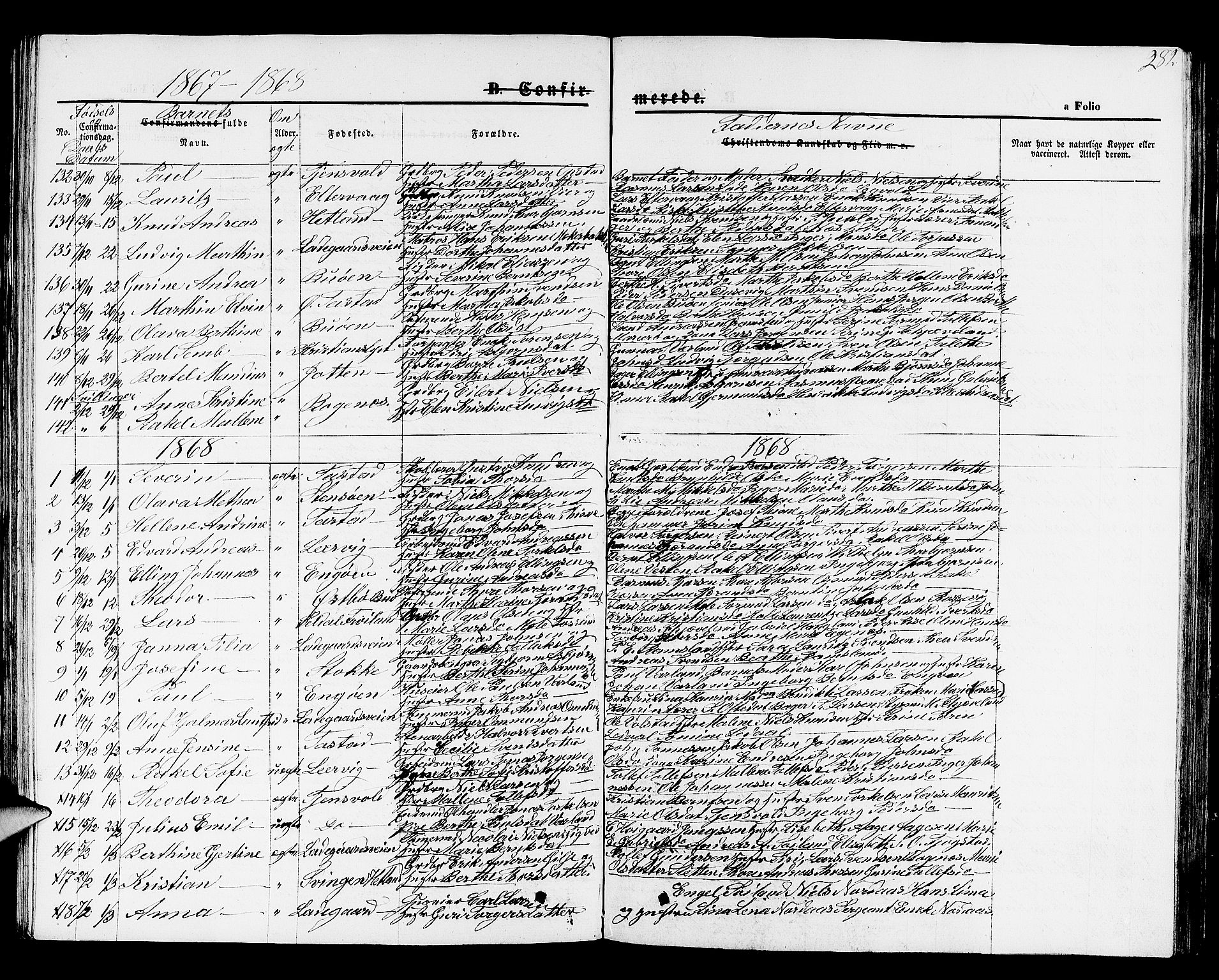 Hetland sokneprestkontor, SAST/A-101826/30/30BB/L0001: Parish register (copy) no. B 1, 1850-1868, p. 282