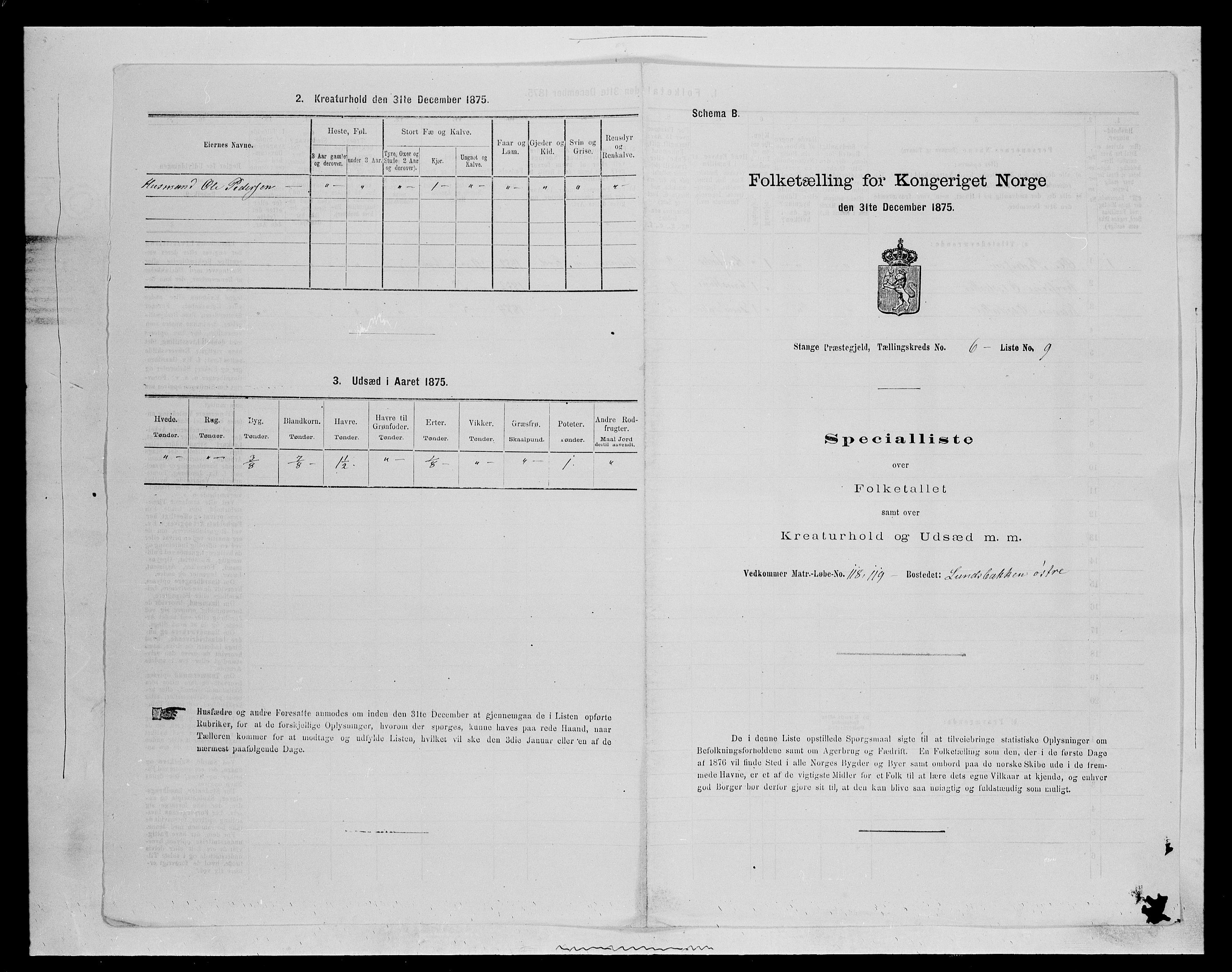 SAH, 1875 census for 0417P Stange, 1875, p. 951