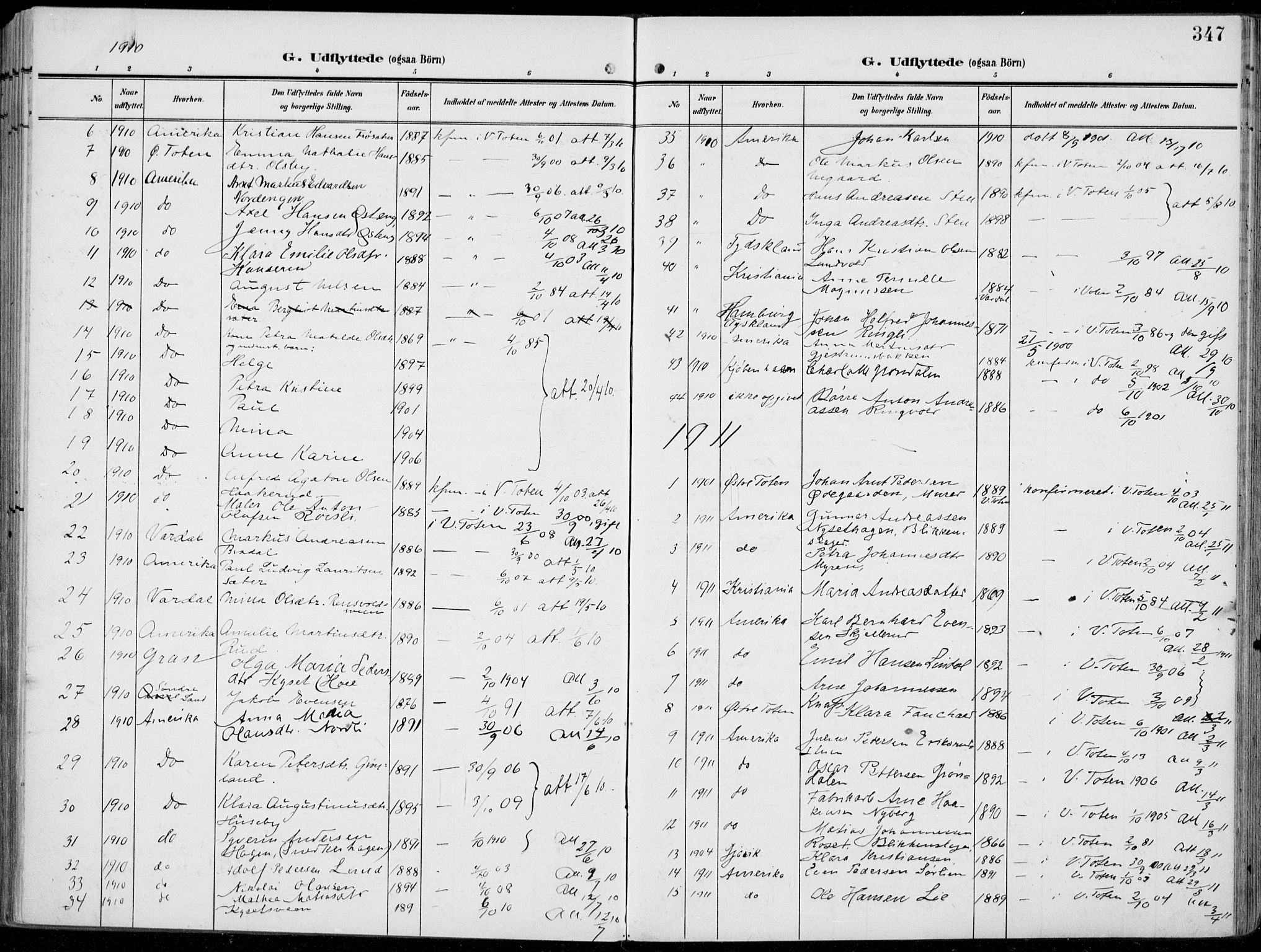 Vestre Toten prestekontor, SAH/PREST-108/H/Ha/Haa/L0014: Parish register (official) no. 14, 1907-1920, p. 347