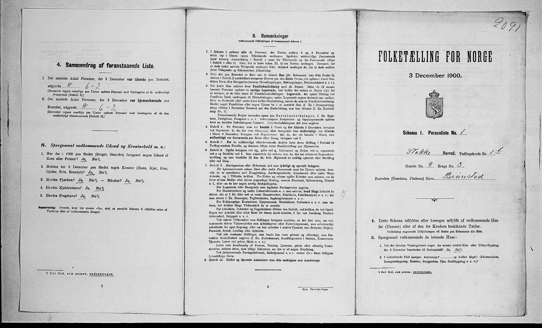 RA, 1900 census for Stokke, 1900, p. 241