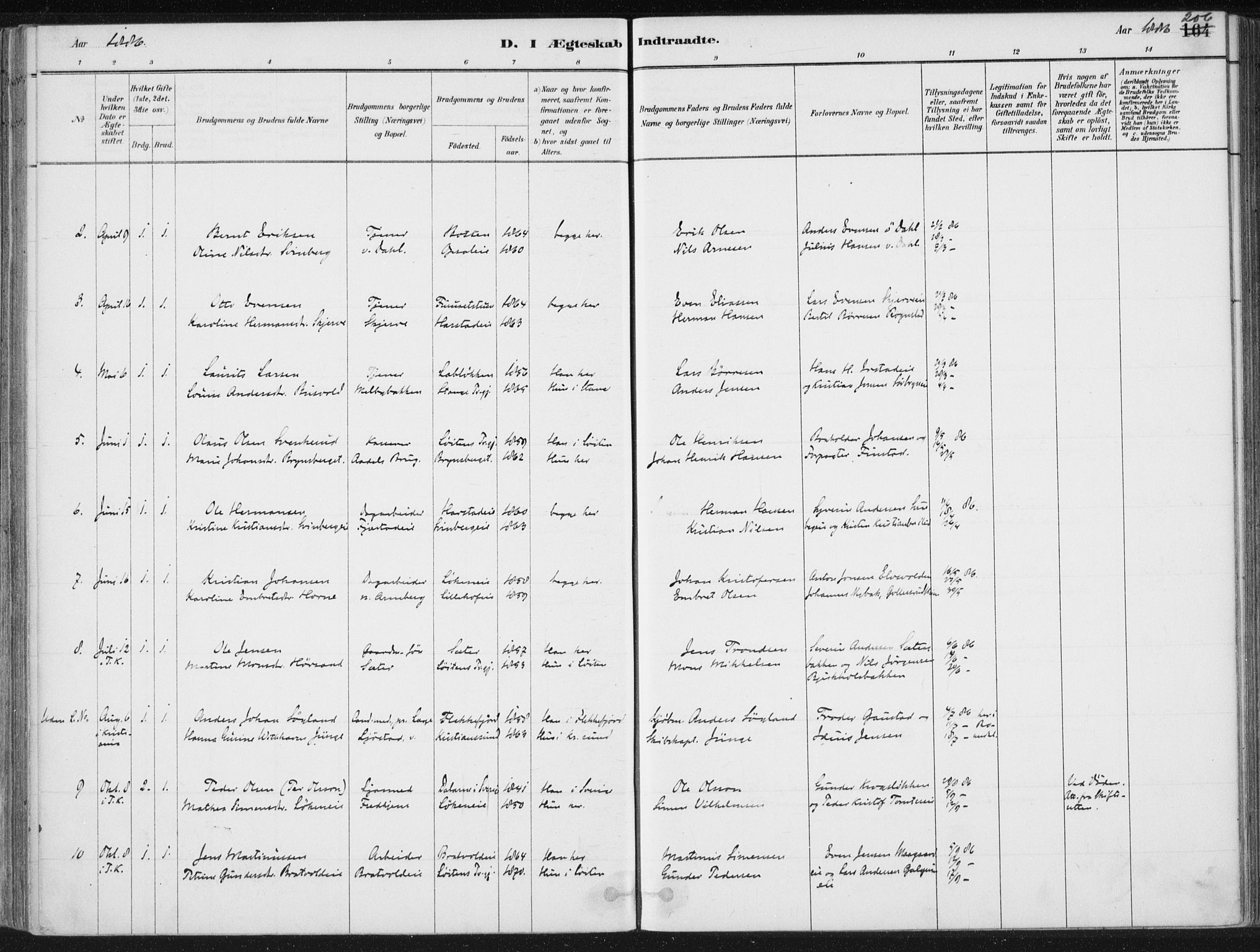 Romedal prestekontor, AV/SAH-PREST-004/K/L0010: Parish register (official) no. 10, 1880-1895, p. 206